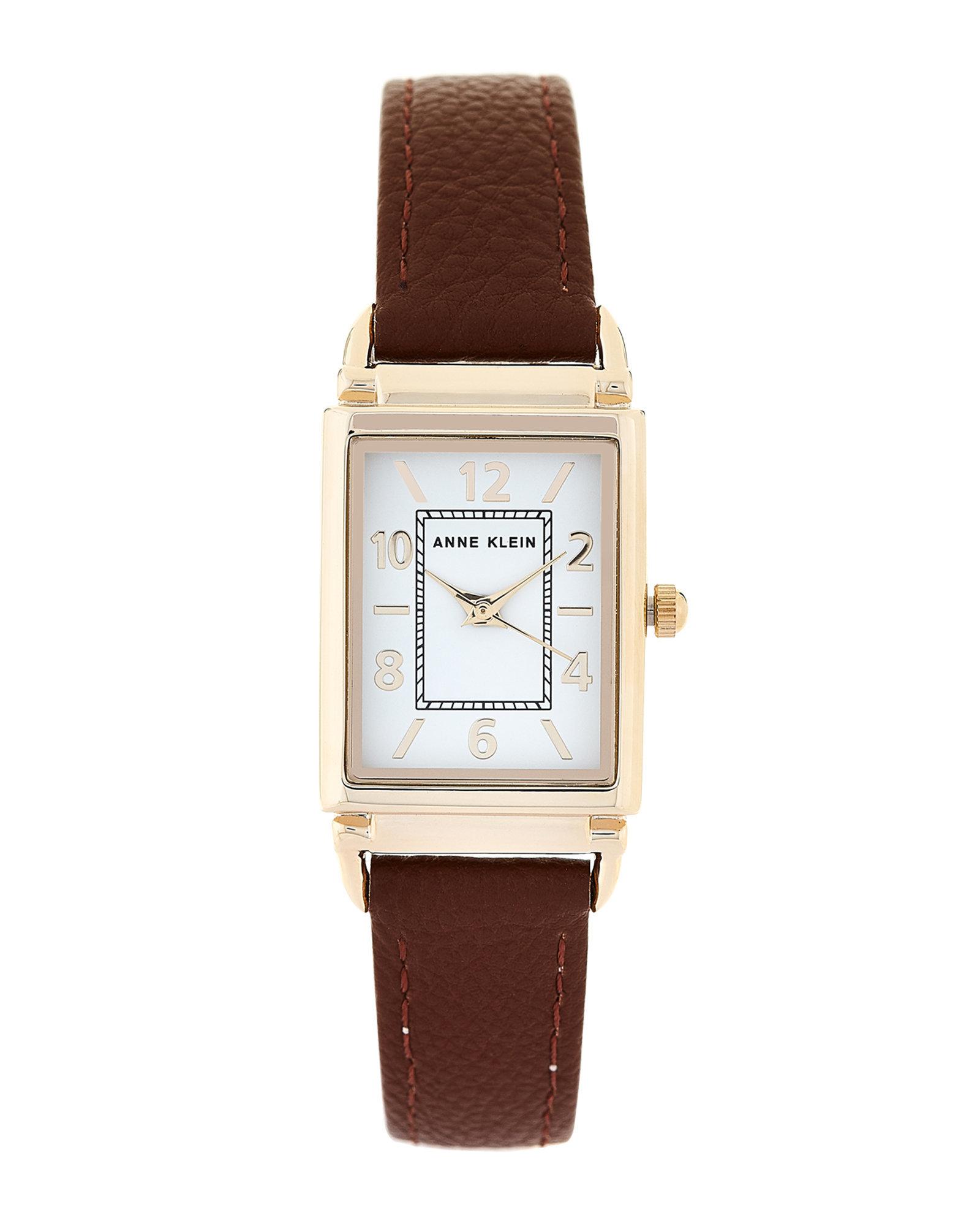 Anne Klein Ak2360 Gold Tone & Brown Leather Watch - Lyst