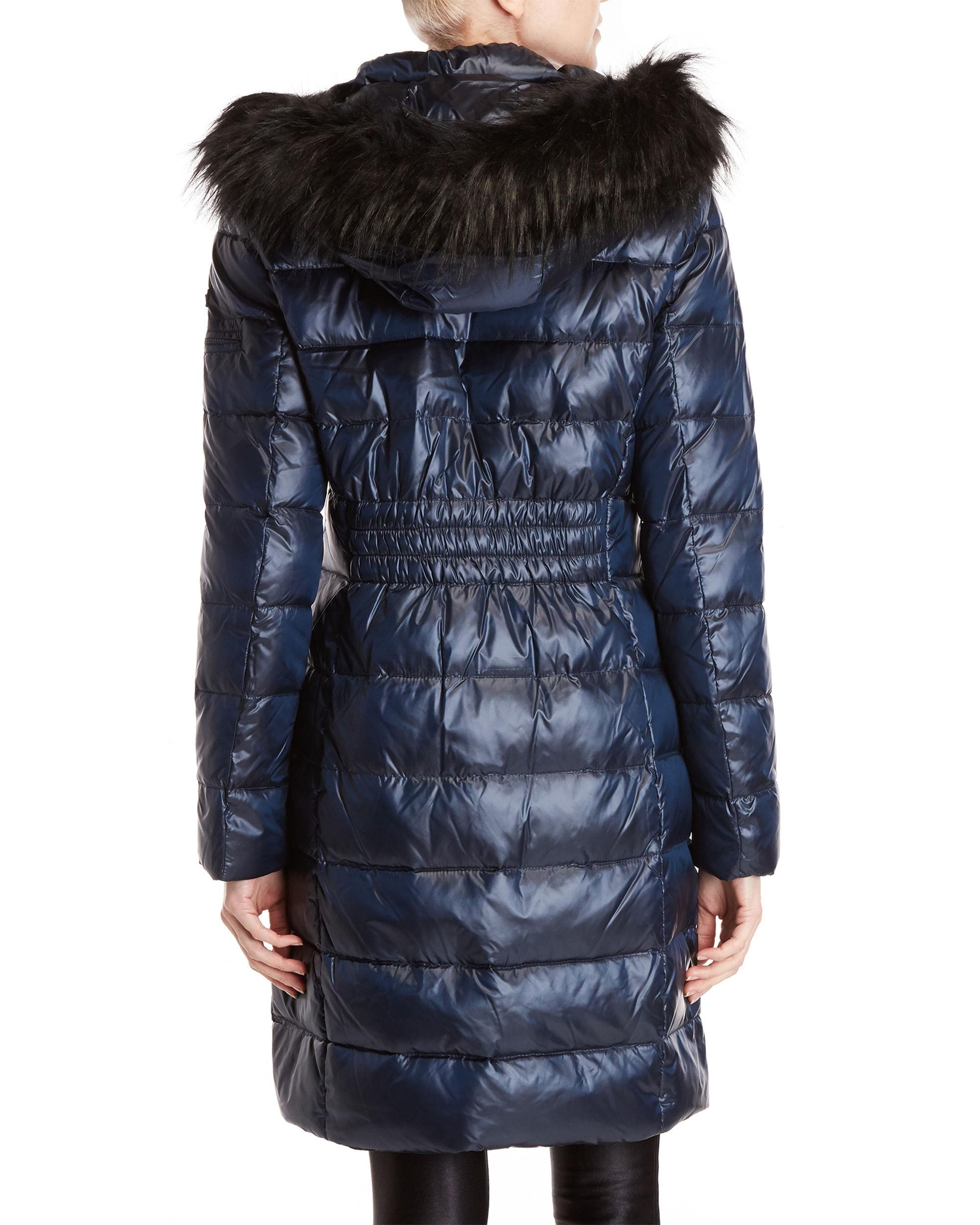 navy blue fur hood coat