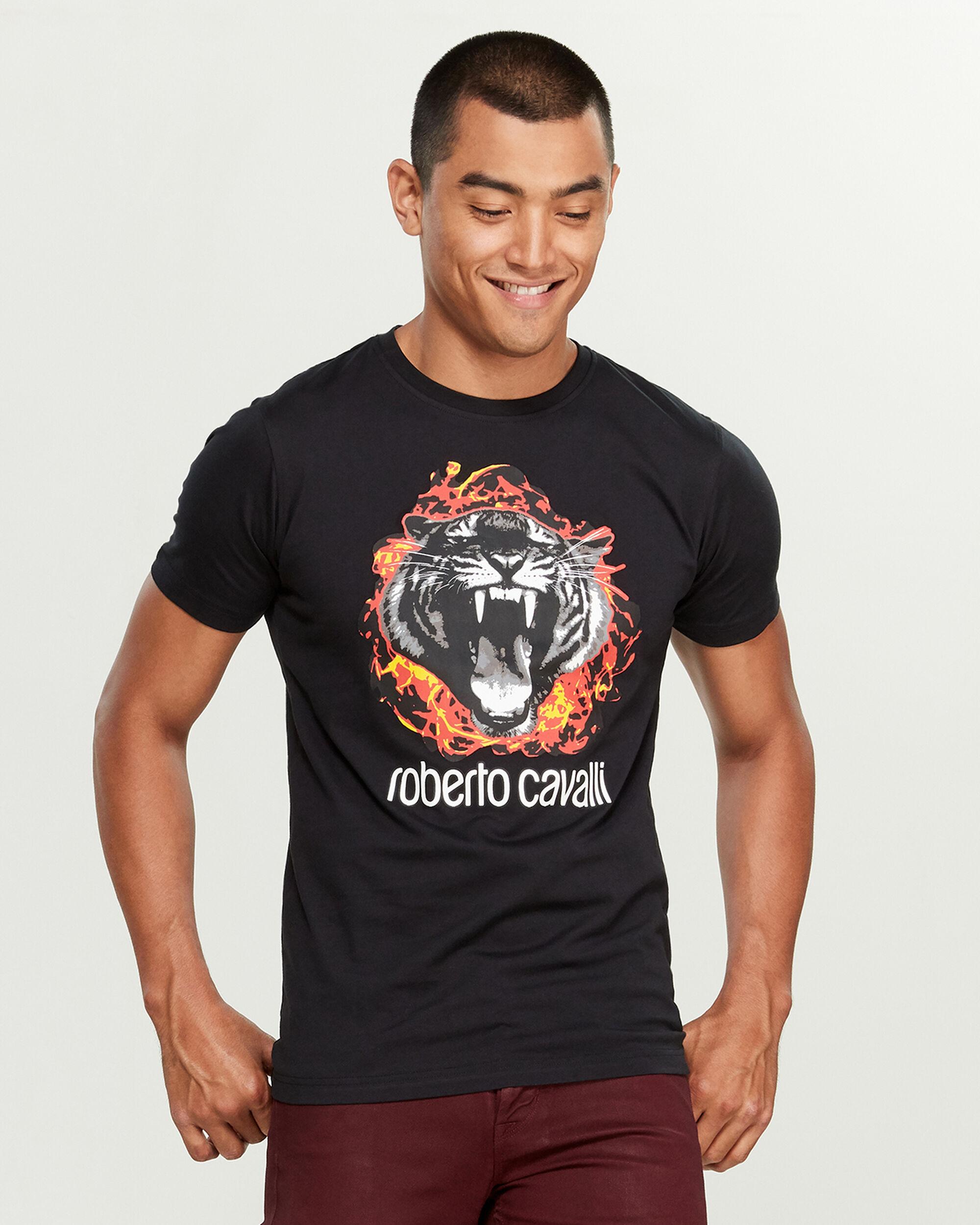 Roberto Cavalli Mens Black Cotton Flame Tiger Graphic T Shirt for Men ...