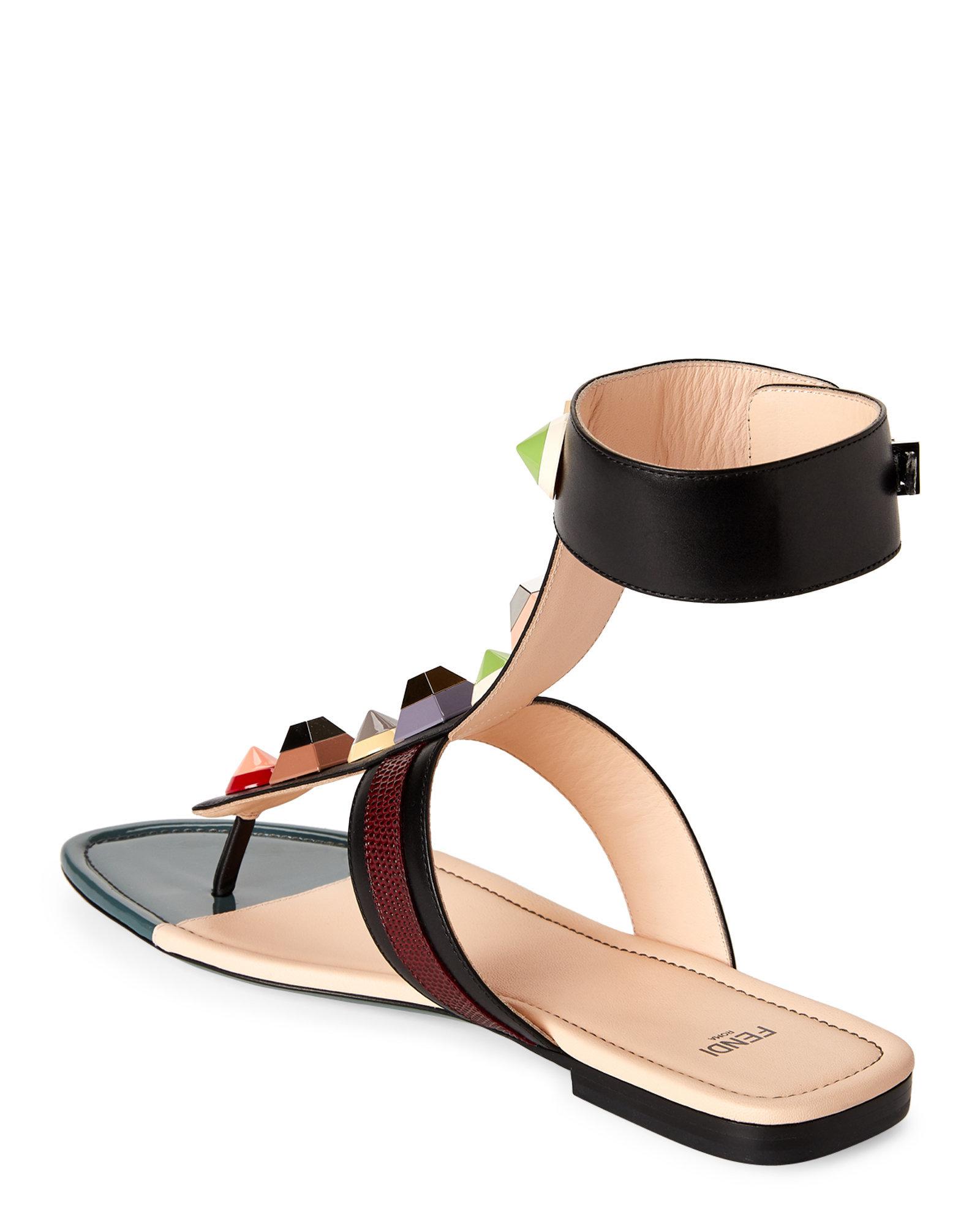 fendi promenade ff flat leather sandals