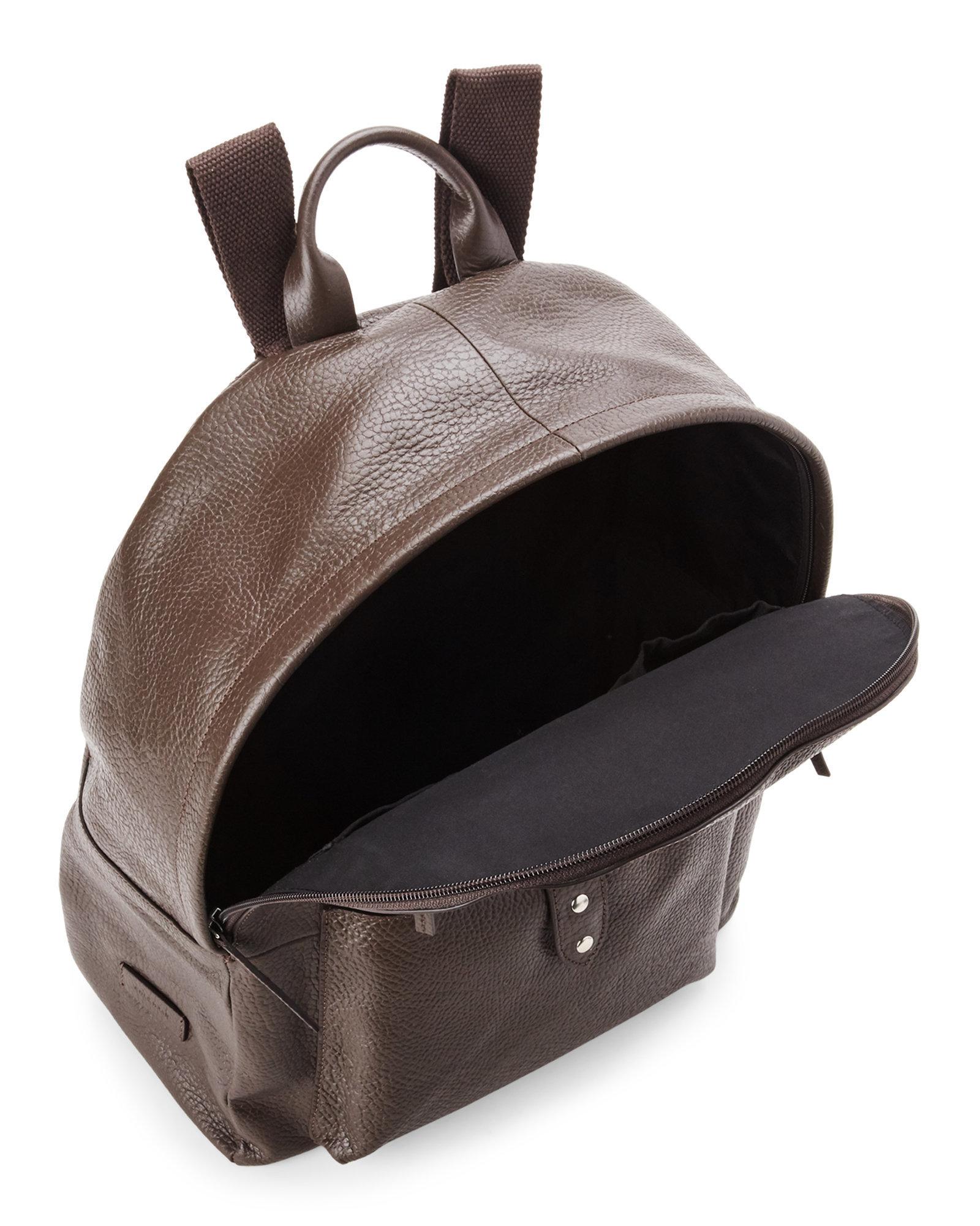 Black Cole Haan Mens Saunders Leather Zip Top Backpack