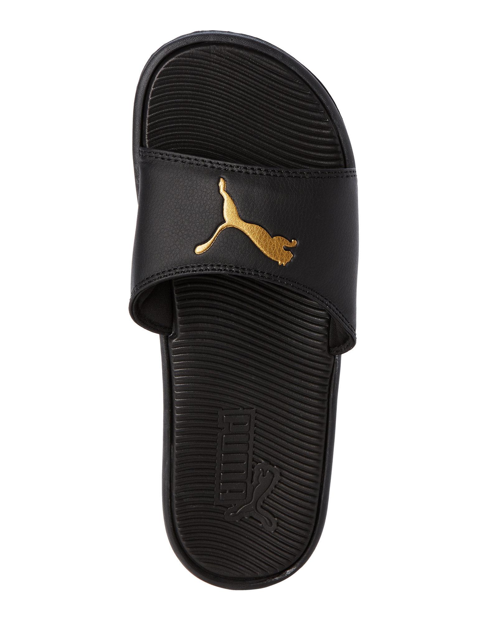 puma black and white slides