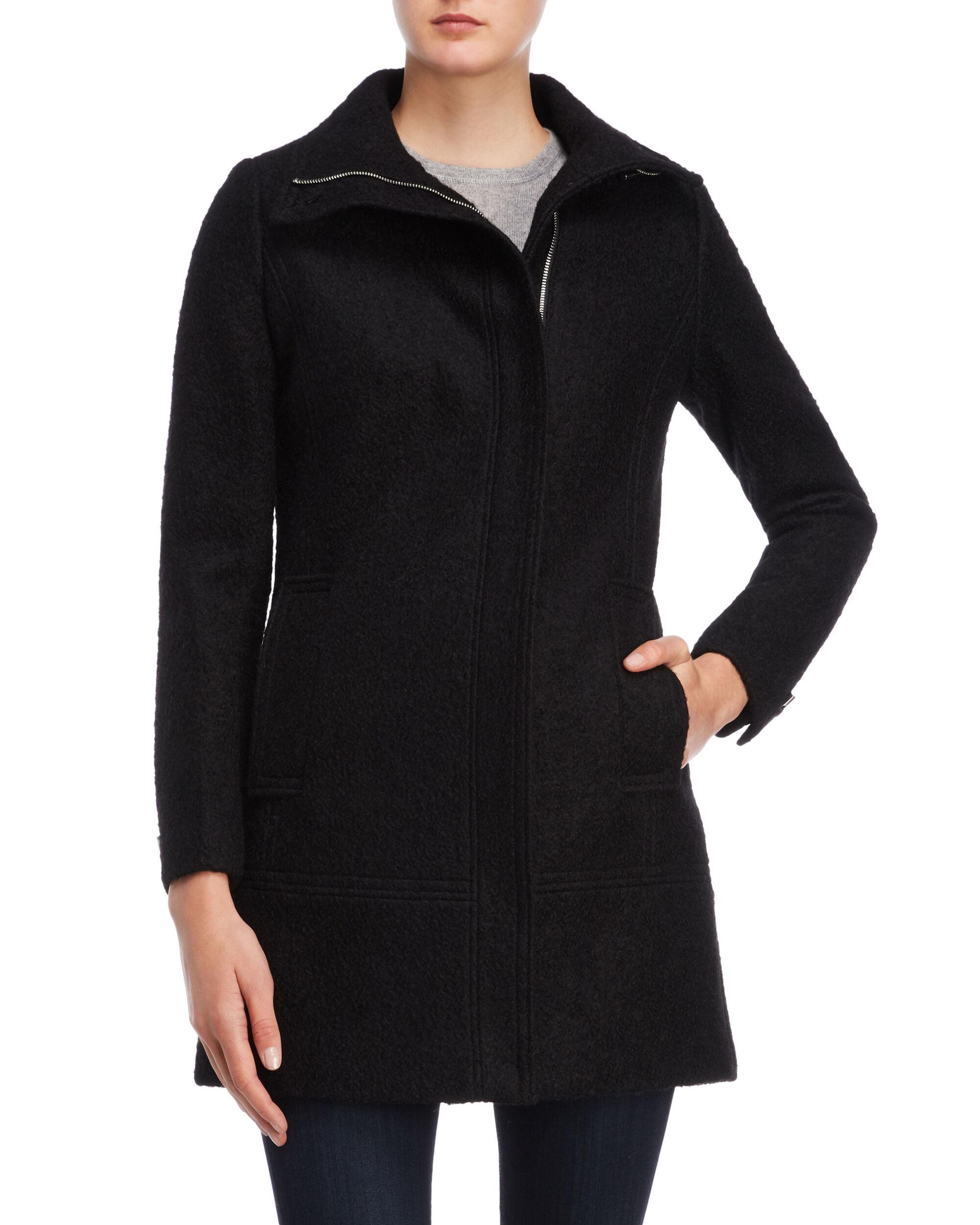 Download Calvin Klein Synthetic Boucle Mock Neck Coat in Black - Lyst