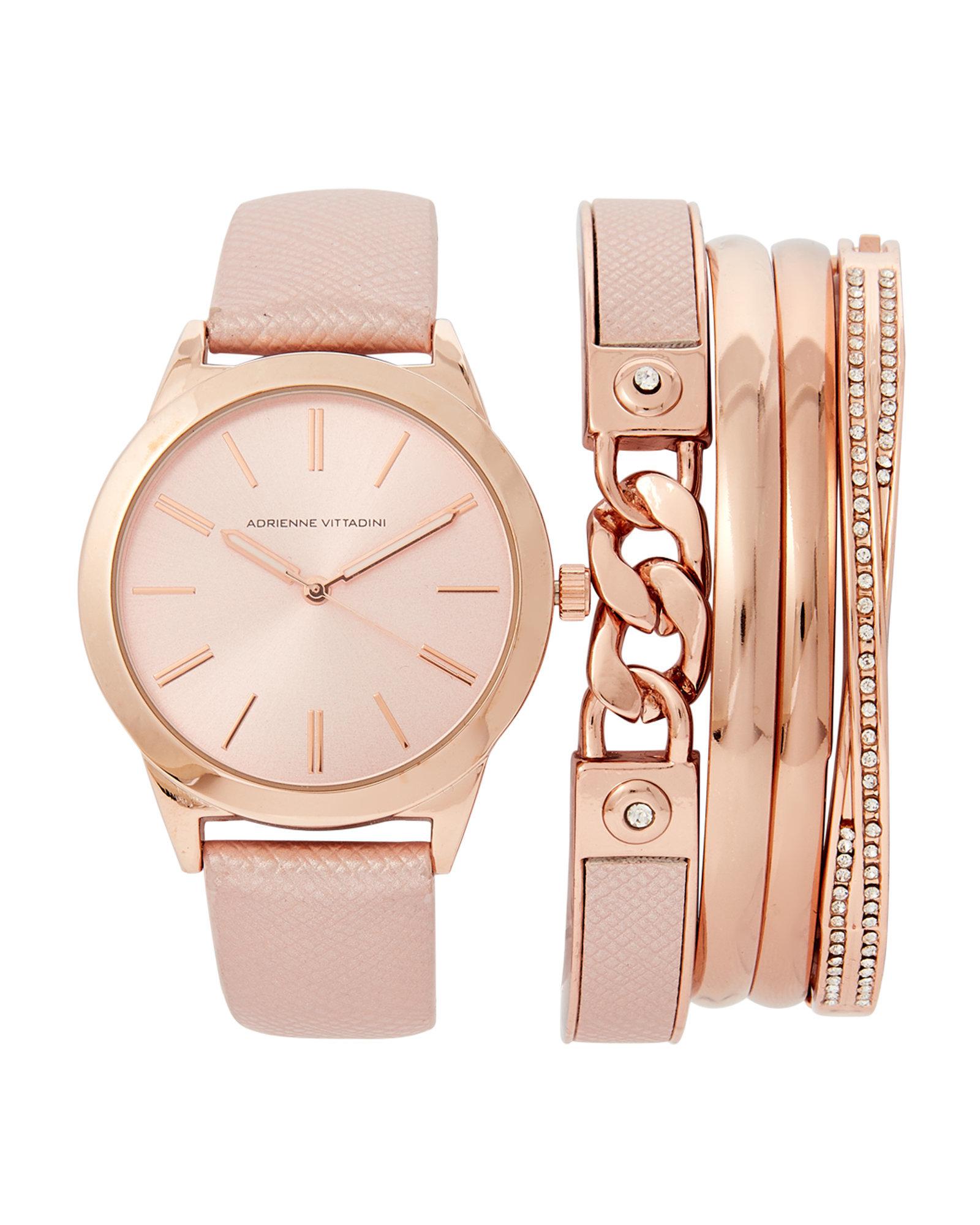 Adst1751 Rose Gold Tone Watch Bracelet Set Adst1751 Rose Gold Tone Watch Bracelet Set