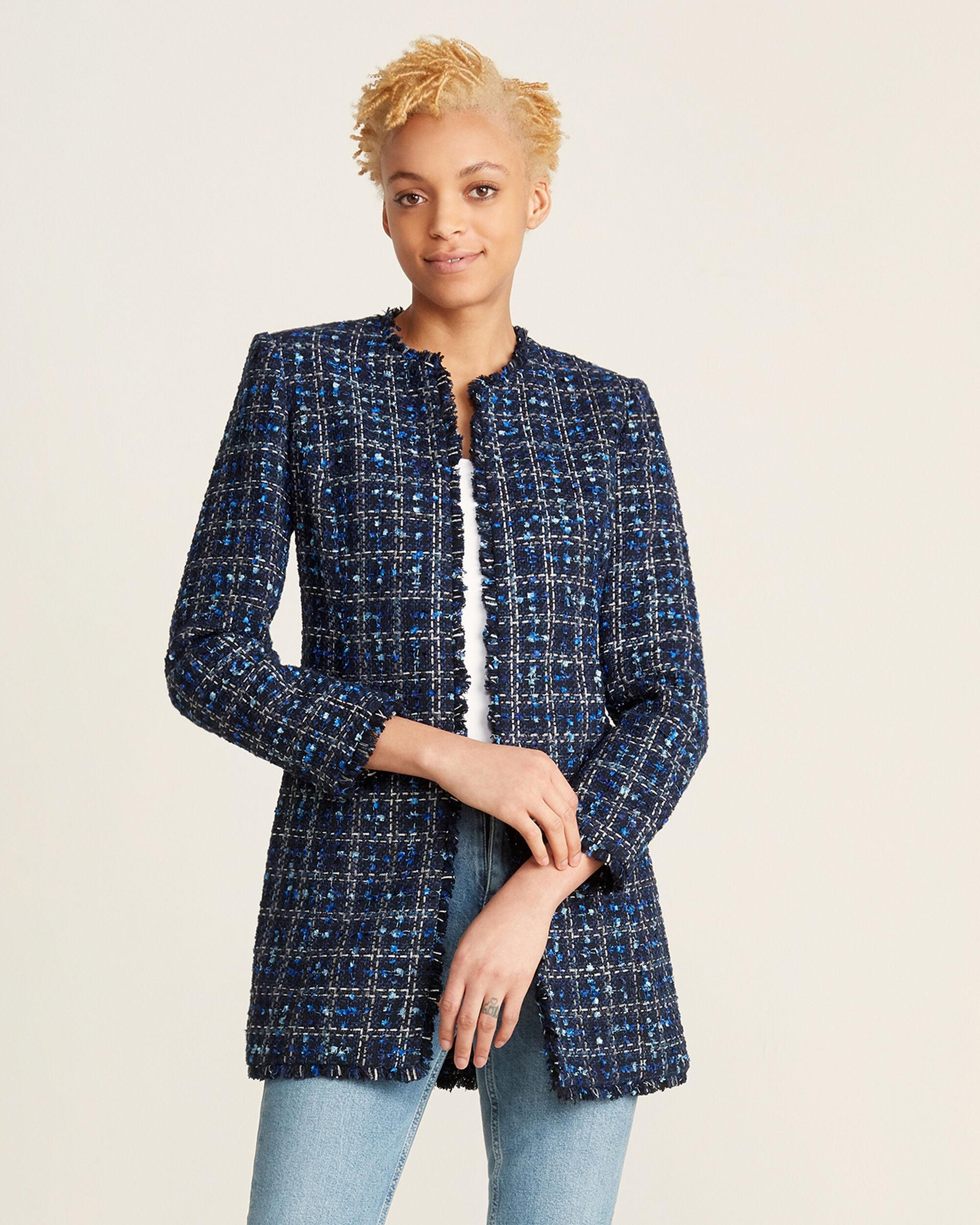 Calvin Klein Tweed Fringe Open Jacket in Blue Lyst