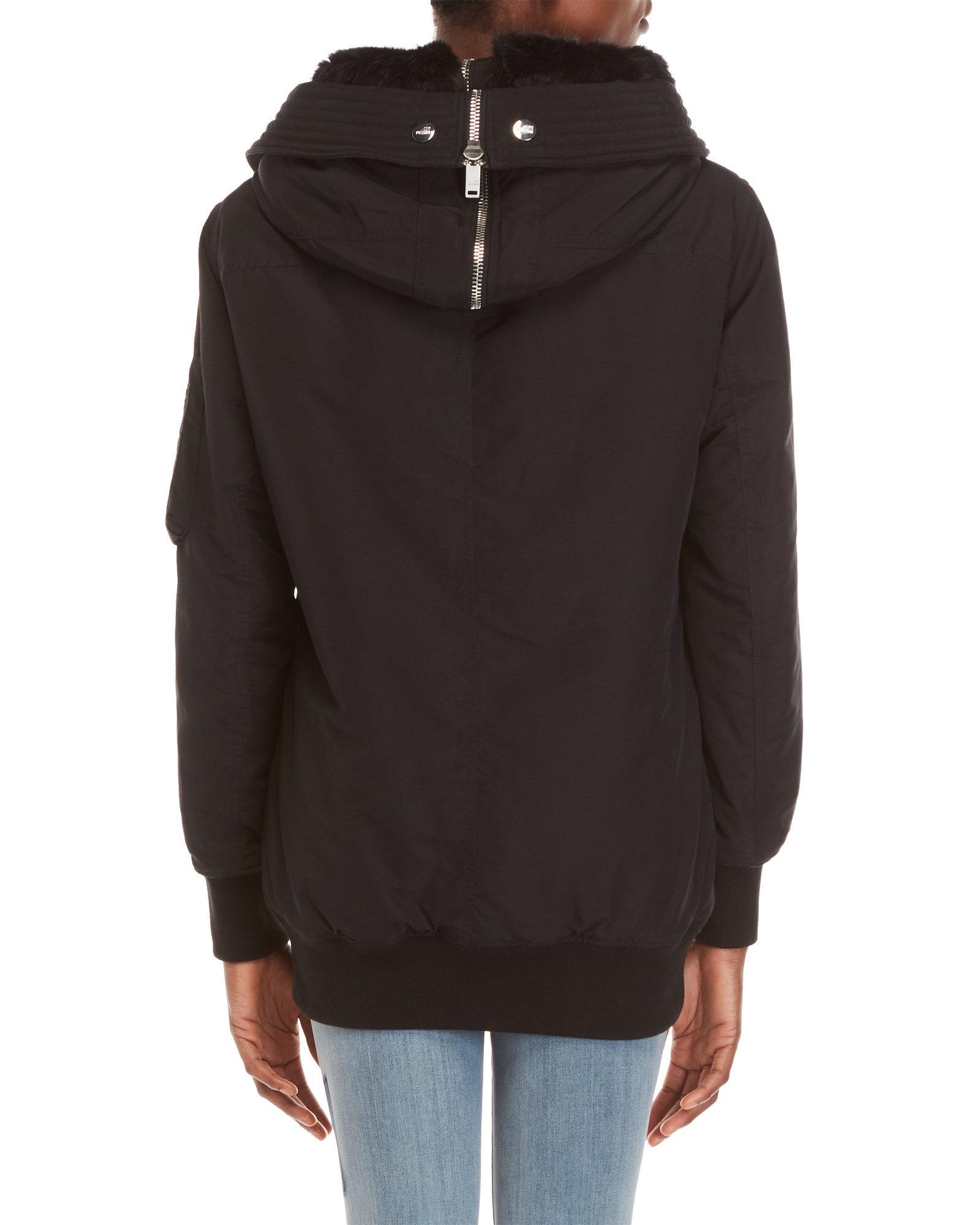 Lyst Love Moschino Black Faux Fur Hooded Coat In