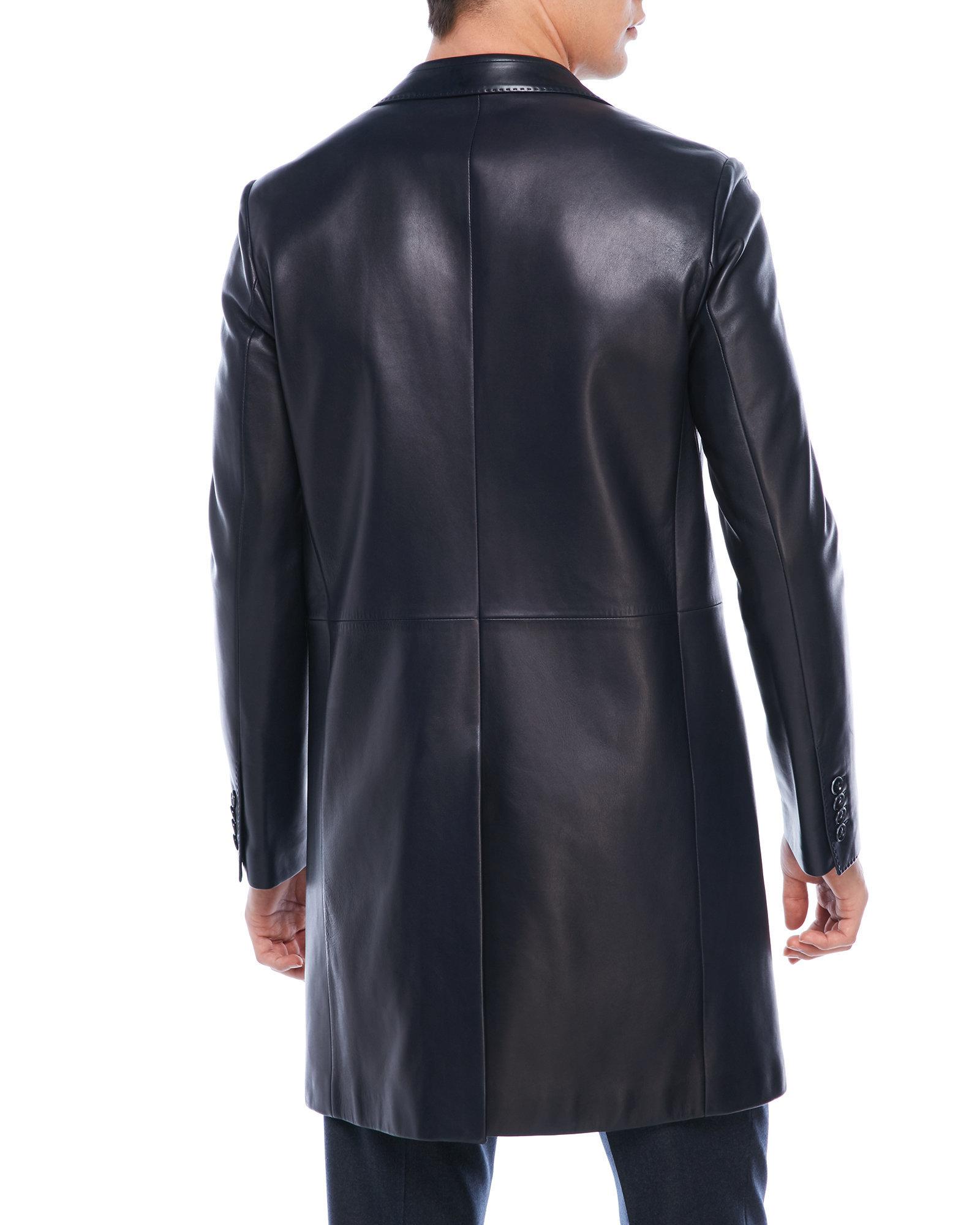 Lyst - Dolce & Gabbana Leather Overcoat in Blue for Men
