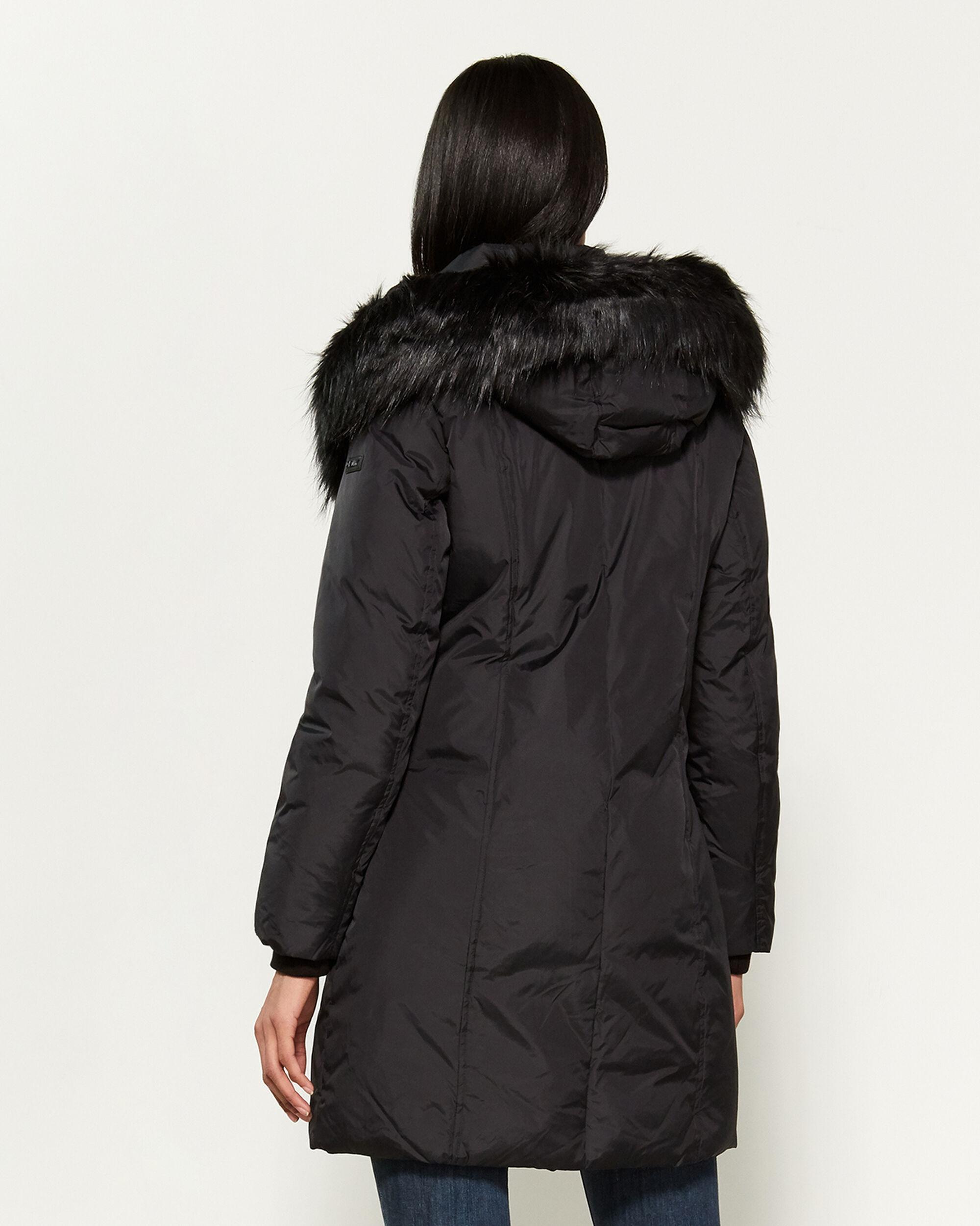 dkny faux fur coat with hood