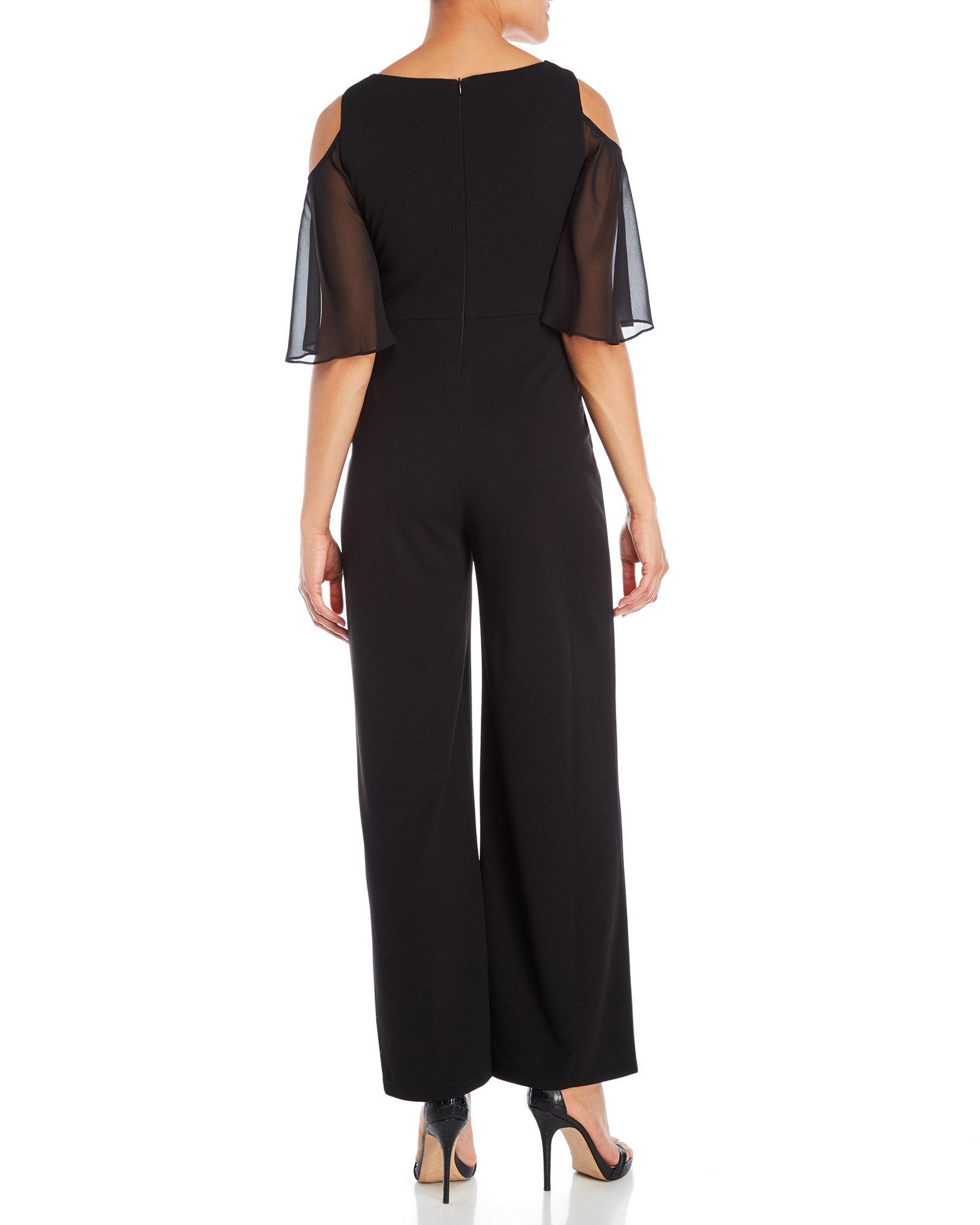 connected cold shoulder wide leg jumpsuit