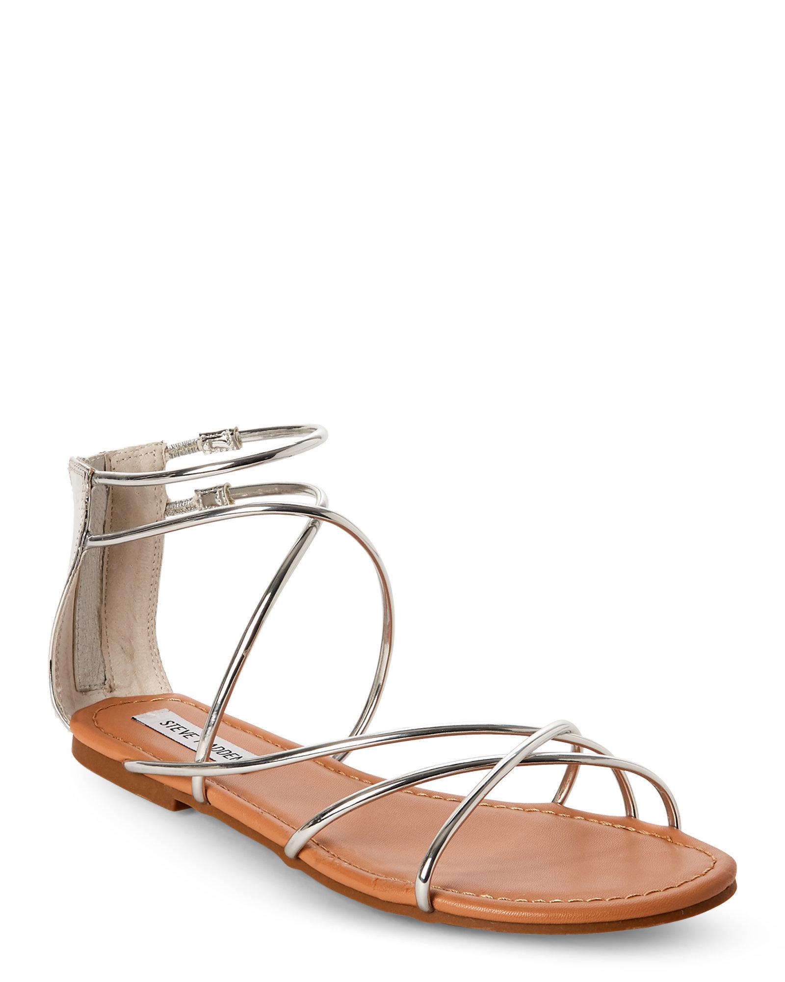 Steve Madden Silver Sapphire Strappy Flat Sandals in Metallic - Lyst
