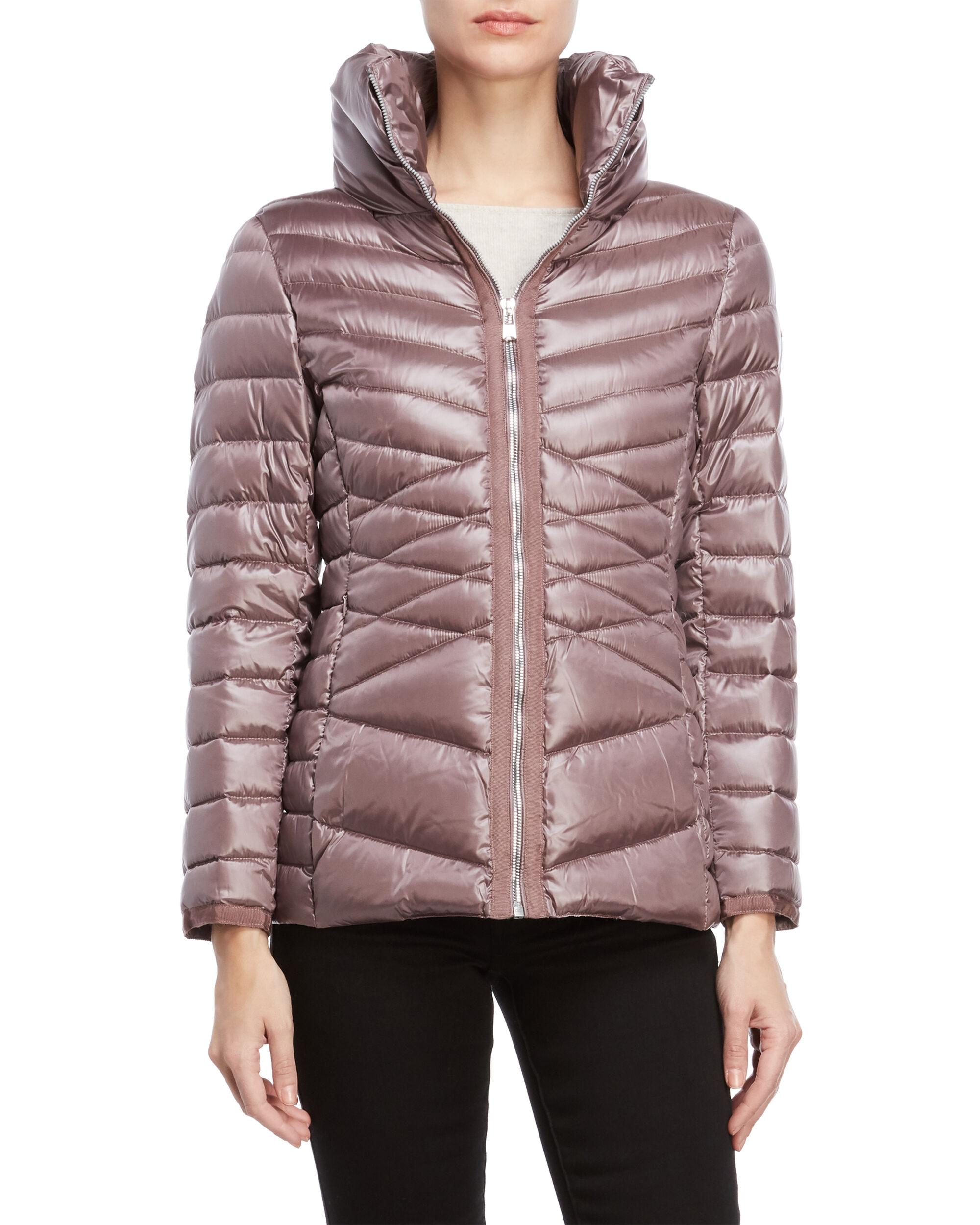 Download Karl Lagerfeld Synthetic Mock Neck Down Jacket in Mauve ...