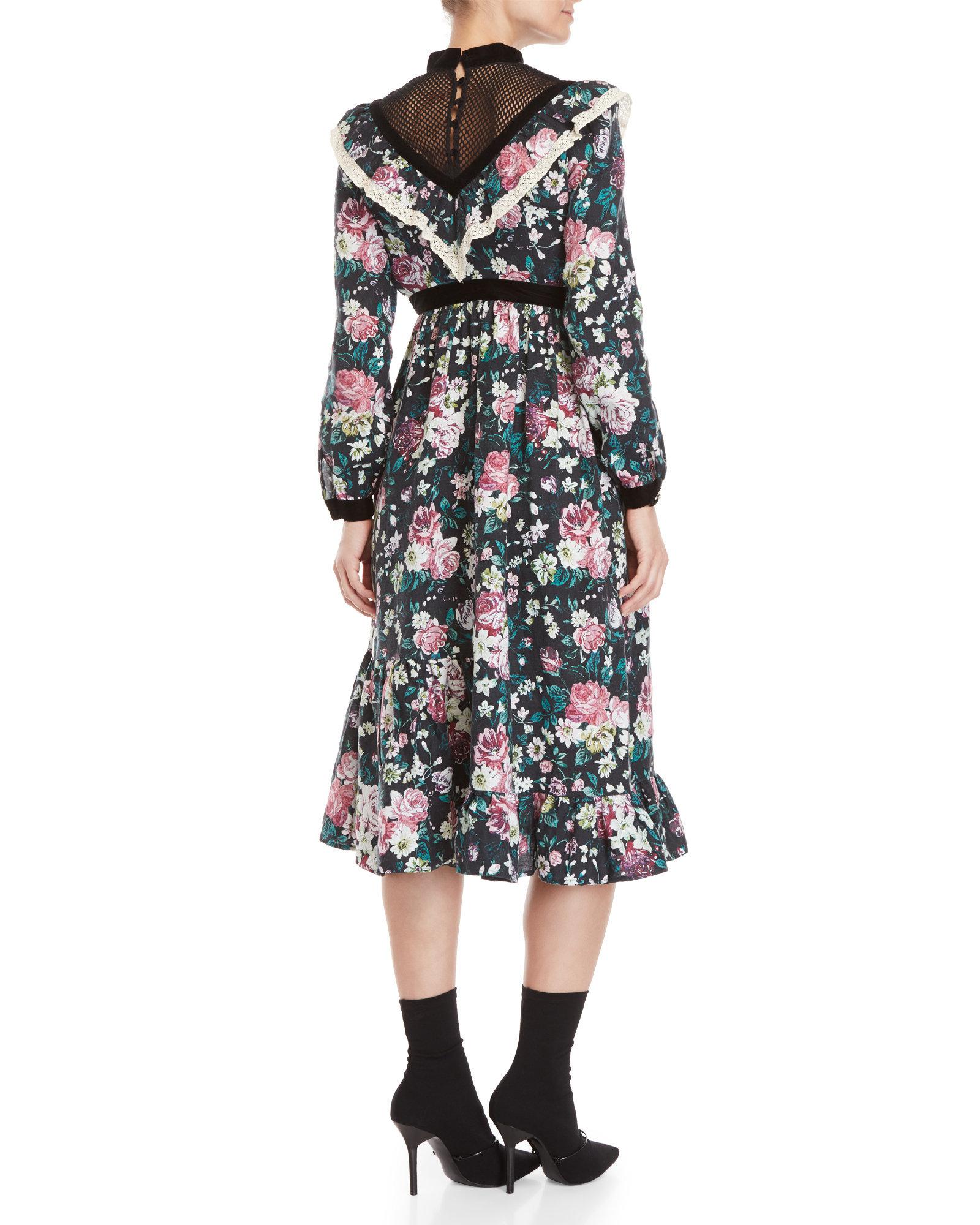 high neck floral midi dress