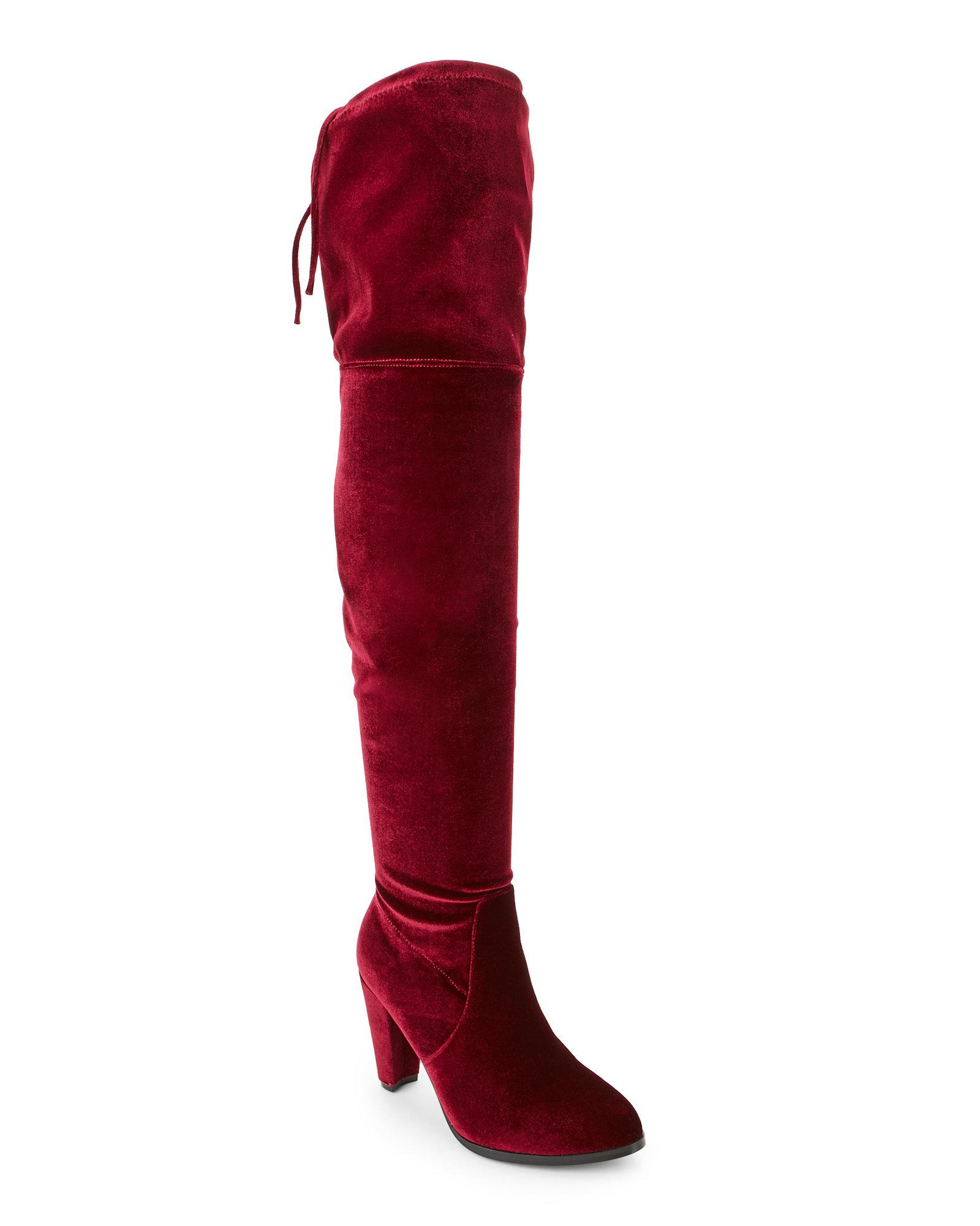 red velvet thigh high boots