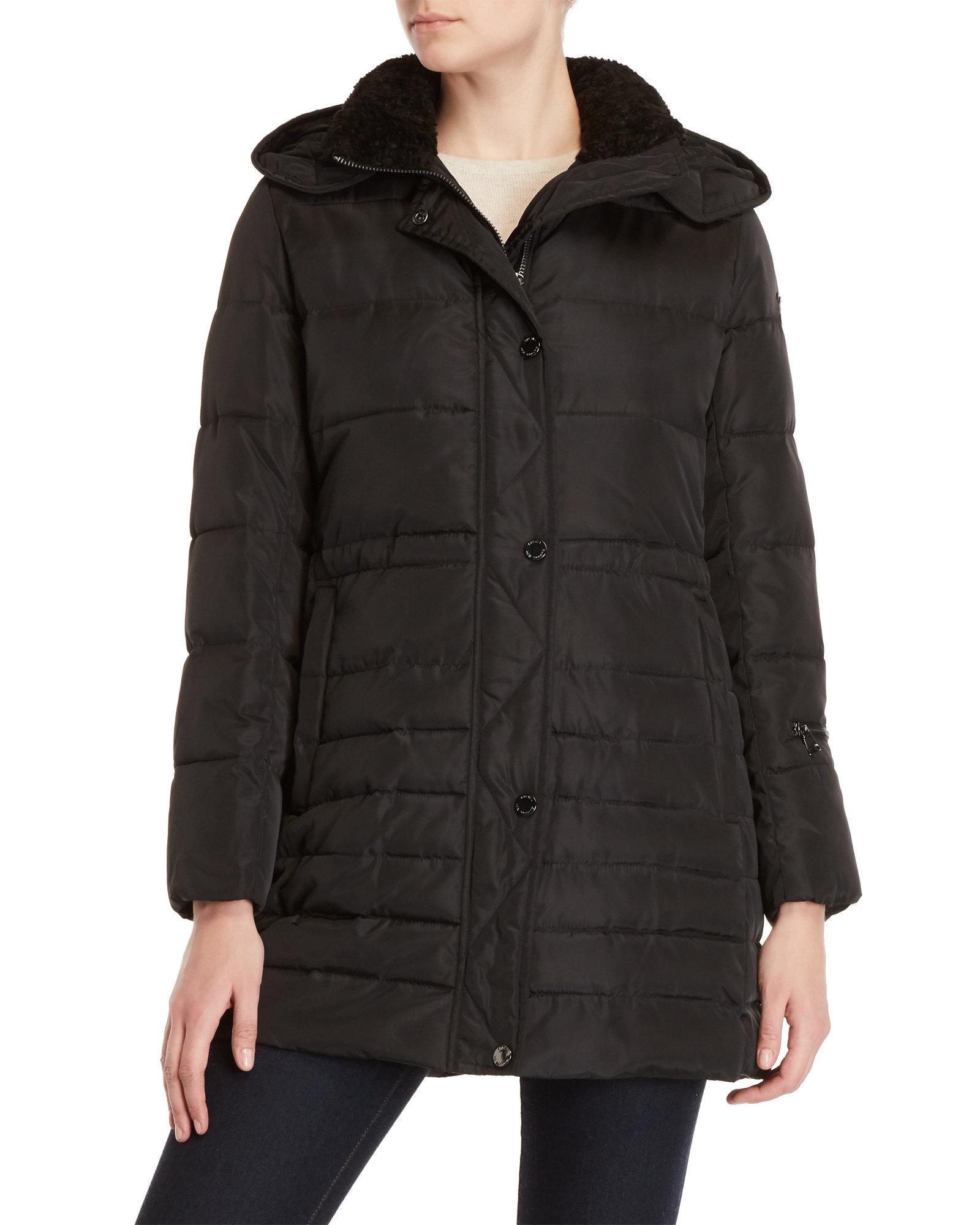 Download RACHEL Rachel Roy Sherpa Trim Hooded Down Coat in Black - Lyst