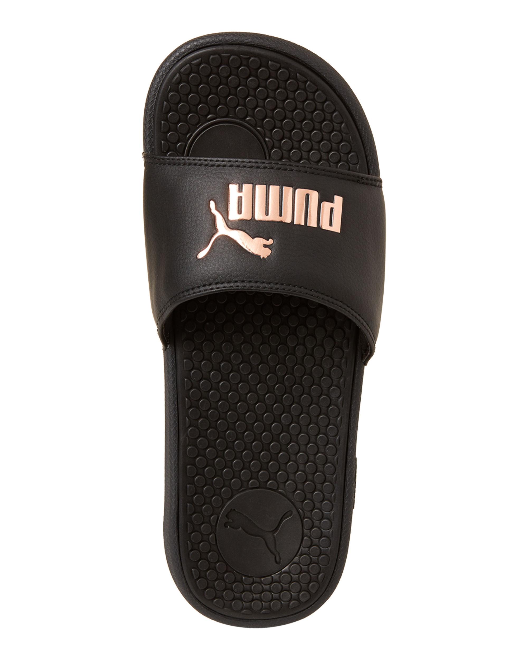 black and rose gold slides