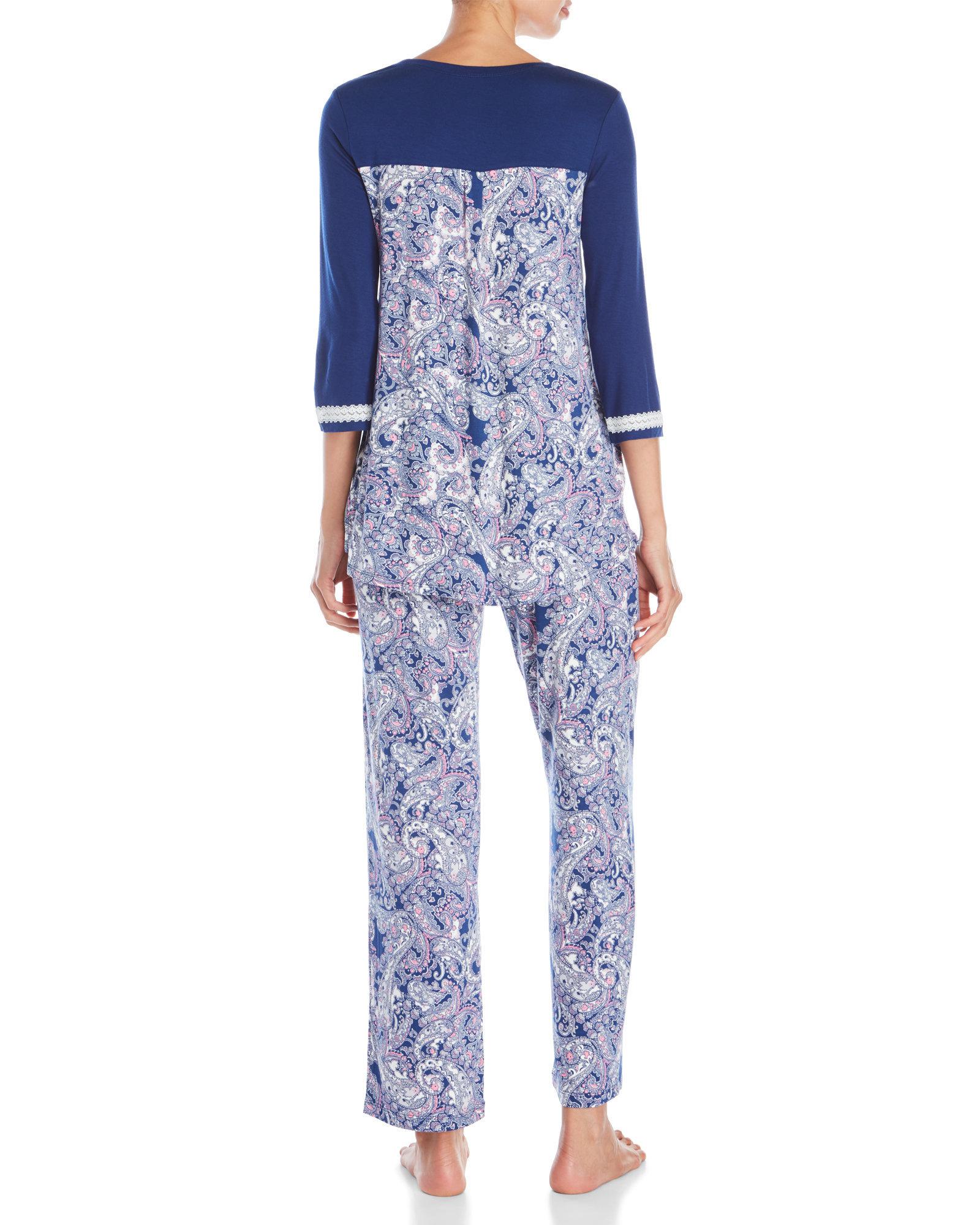 Ellen Tracy Synthetic Three Quarter Sleeve Pajama Set in Blue - Lyst