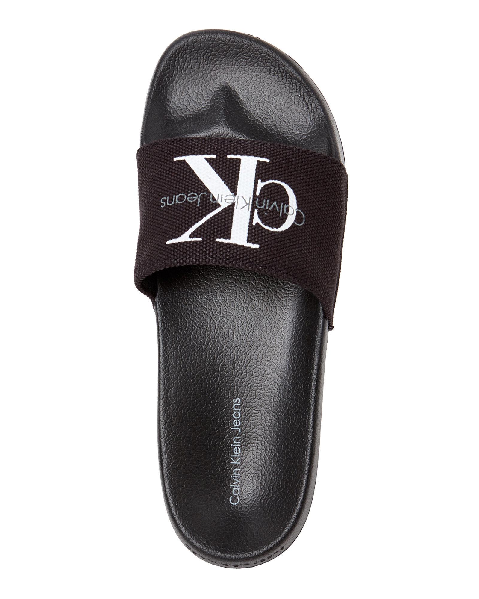 Calvin Klein Canvas Viggo Logo Sliders In Black for Men - Lyst