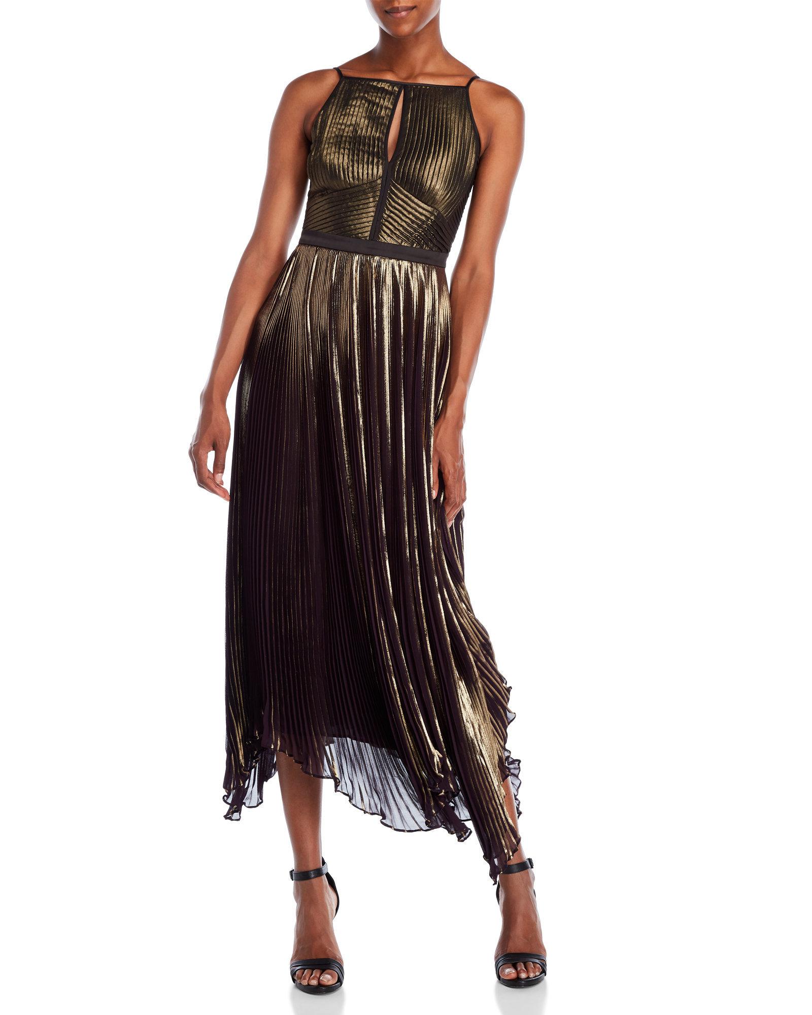 karen millen metallic pleated dress
