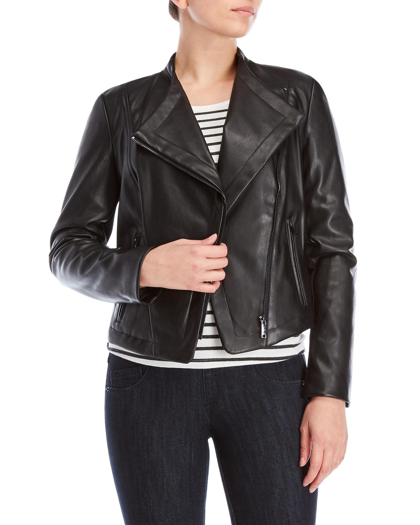 DKNY Faux Leather Moto Jacket in Black - Lyst