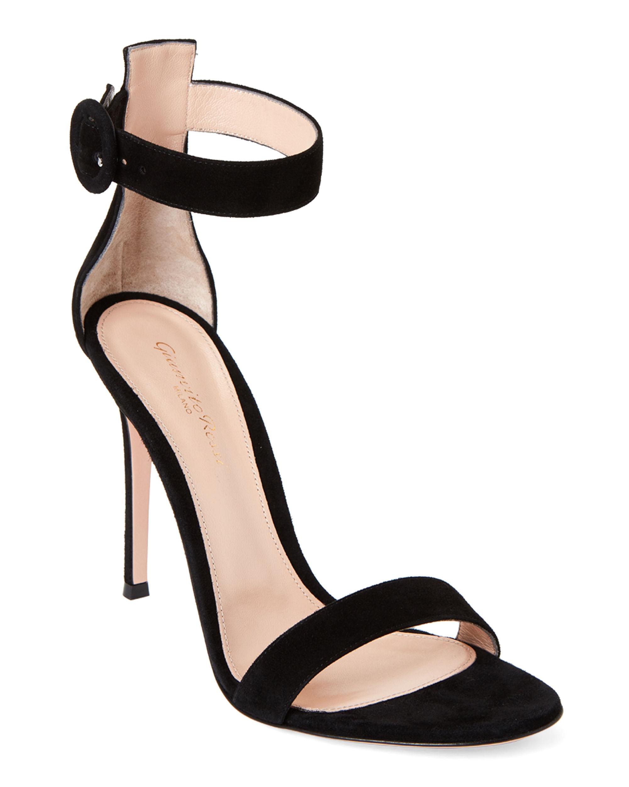 Gianvito Rossi Portofino Ankle Strap Leather Sandals in Black - Lyst