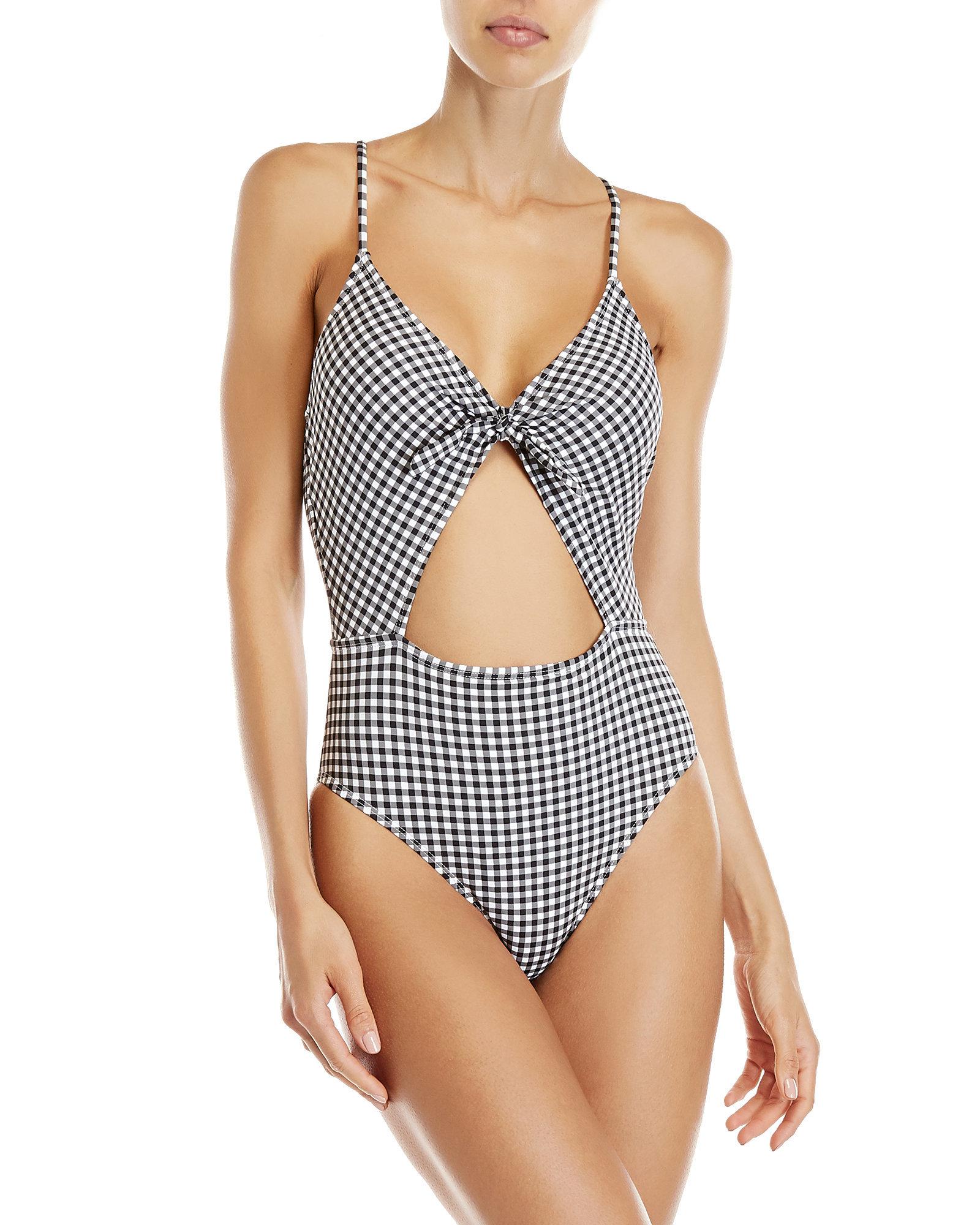 Lyst - Juicy Couture Gingham Knotted Cutout One-piece Swimsuit in Black Gallery