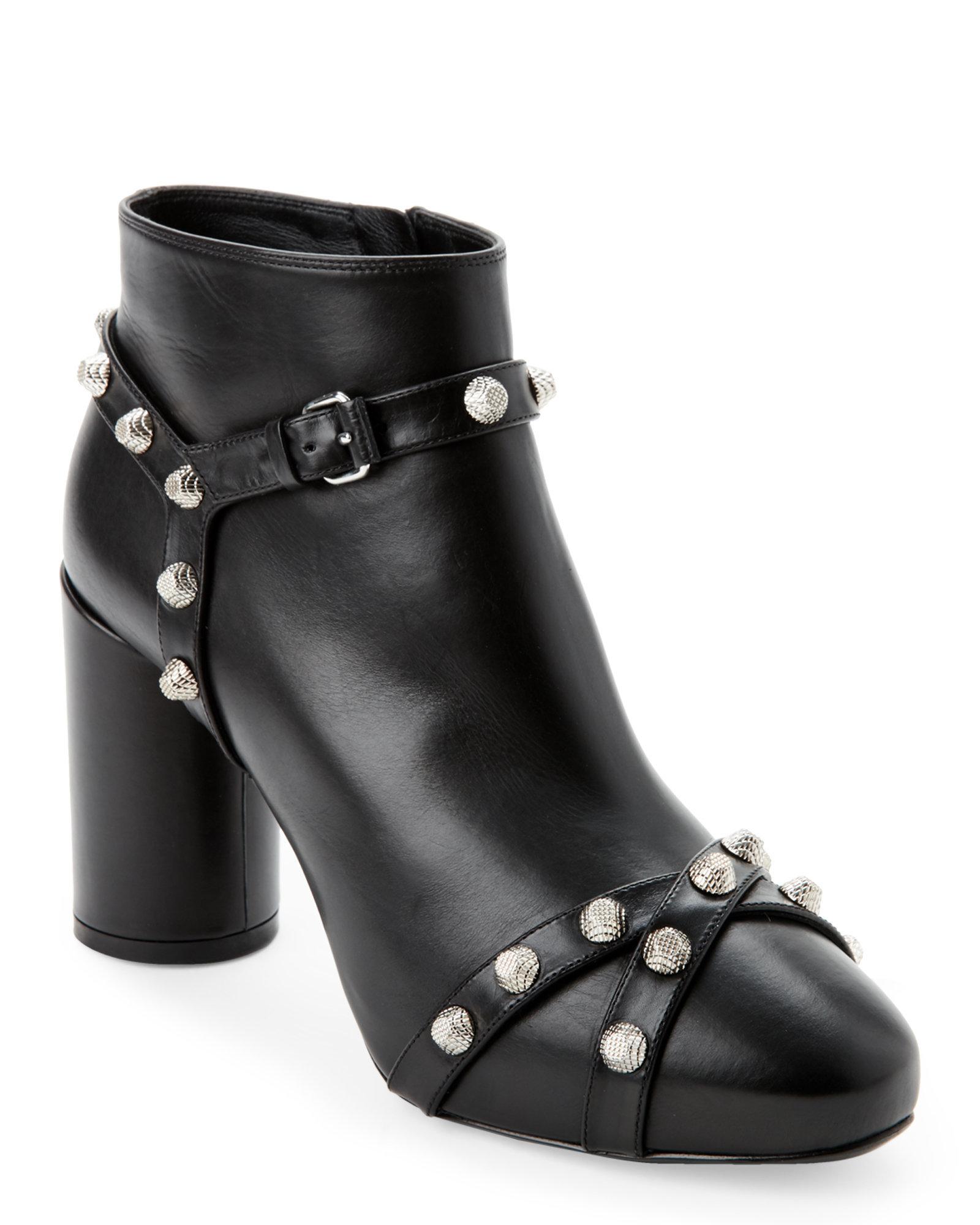 Balenciaga Leather Black Arena Silver-Stud Ankle Boots - Lyst