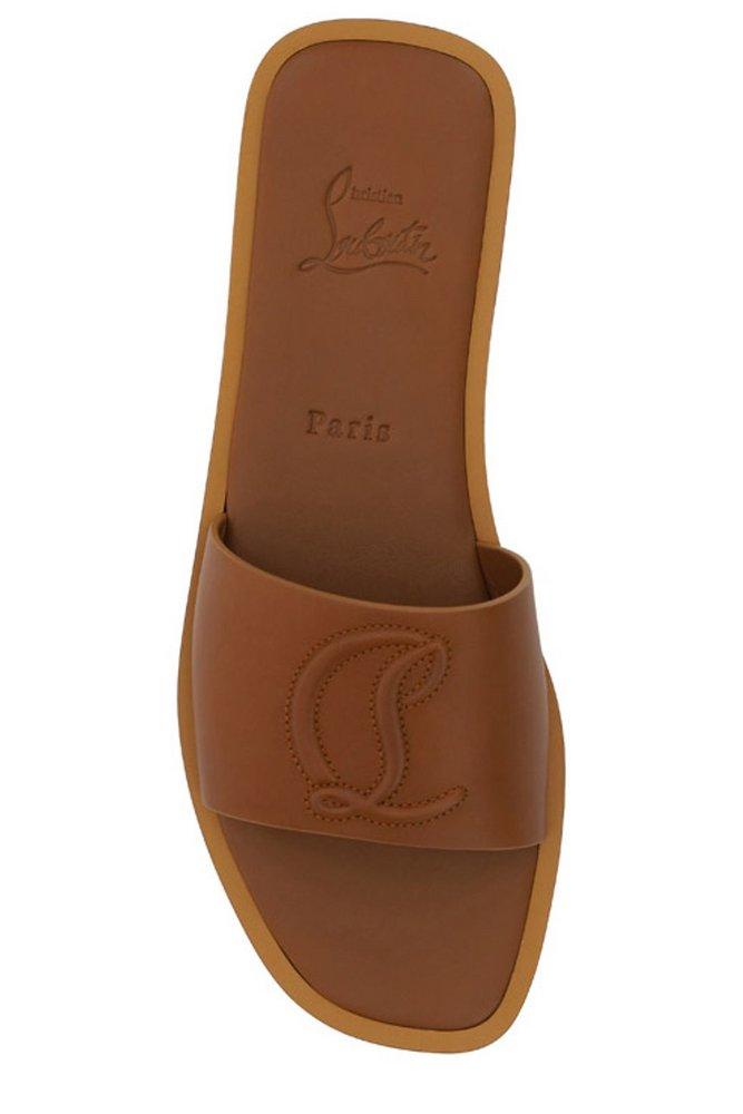 sandsynlighed at donere dør spejl Christian Louboutin Logo Embossed Slip-on Sandals in Brown | Lyst