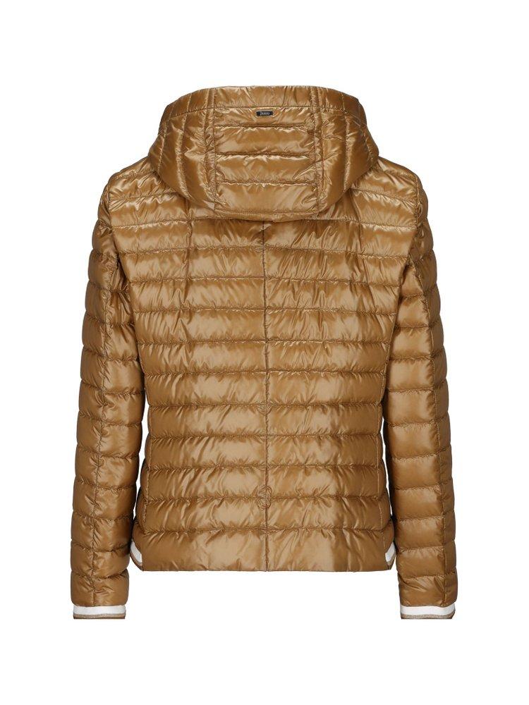 Herno Zip-up Hooded Padded Jacket in Brown | Lyst