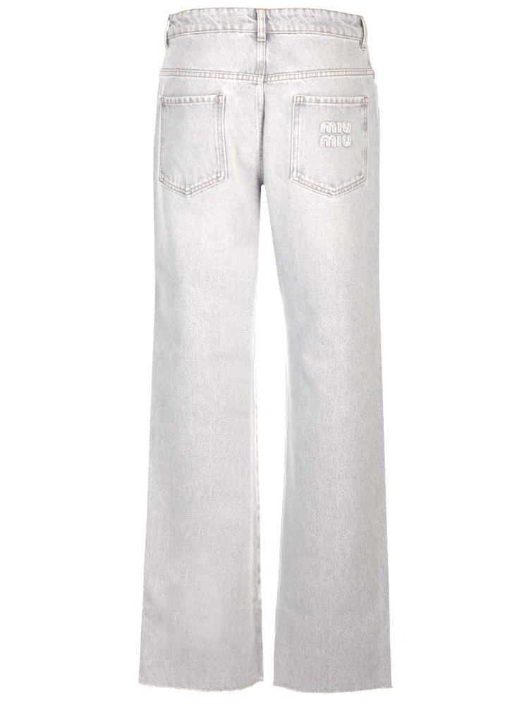Miu Miu Logo-detailed Denim Jeans in Gray | Lyst