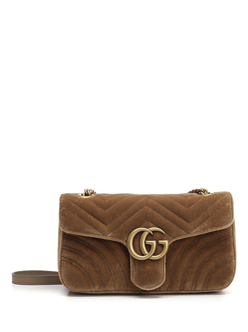 Gucci GG Marmont Velvet Small Shoulder Bag in Beige (Natural) - Lyst
