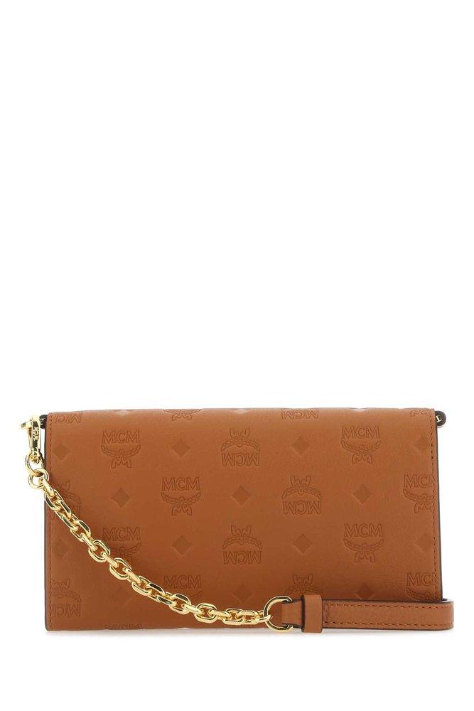 MCM Aren Monogram Embossed Crossbody Wallet in Brown | Lyst
