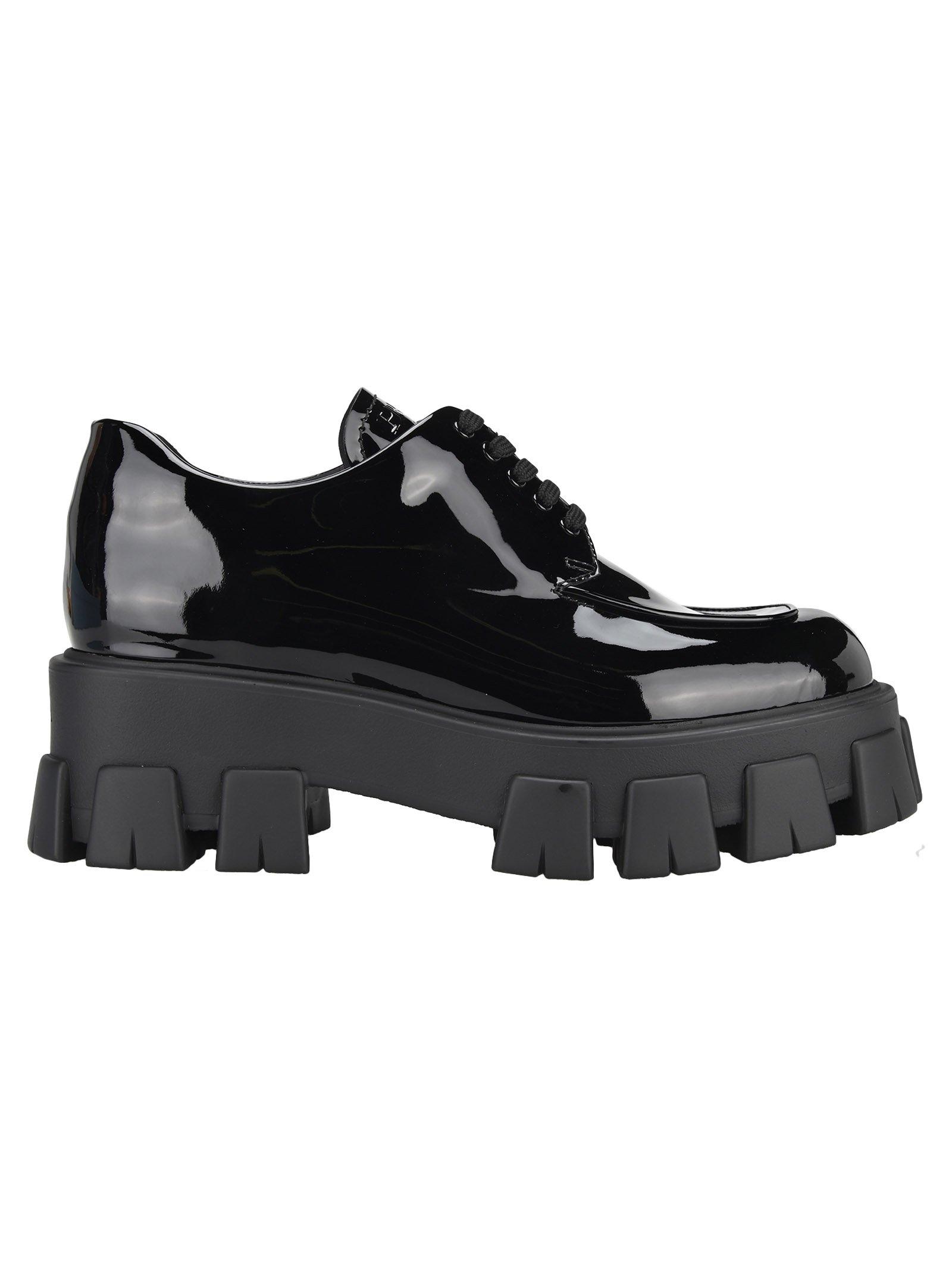 Prada Leather Monolith Derby Shoes in Black | Lyst