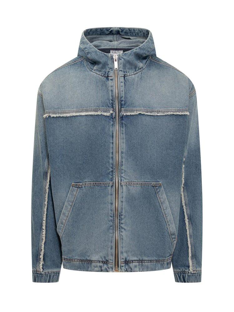 slogan-patch fringed jacket
