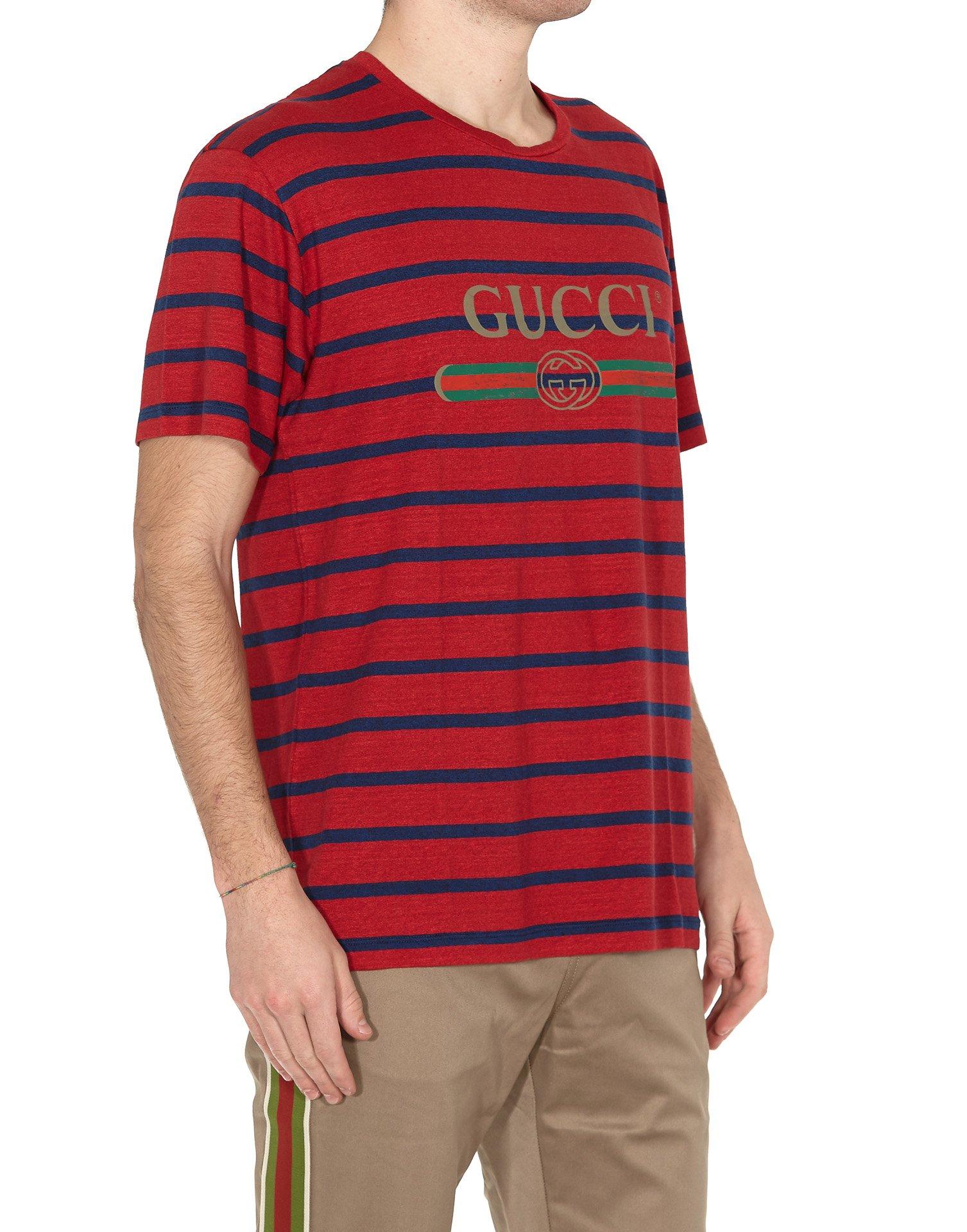 Gucci Cotton Logo Stripe T-shirt in Red for Men - Lyst