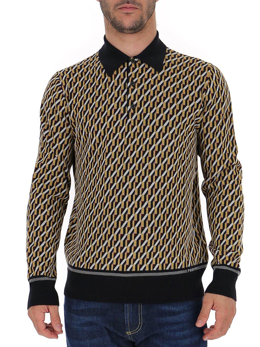 Prada Wool Intarsia Knitted Long-sleeve Polo Shirt for Men - Lyst