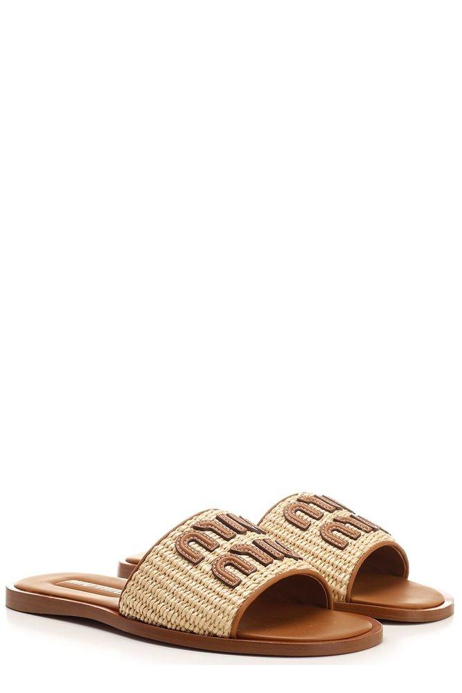 Miu Miu Logo-detailed Slip-on Sandals in Natural | Lyst