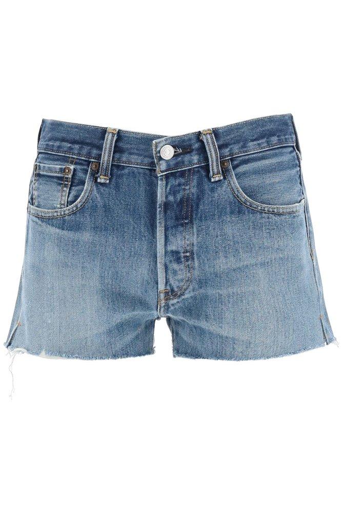 Cotton High-waisted Frayed Hem Shorts 