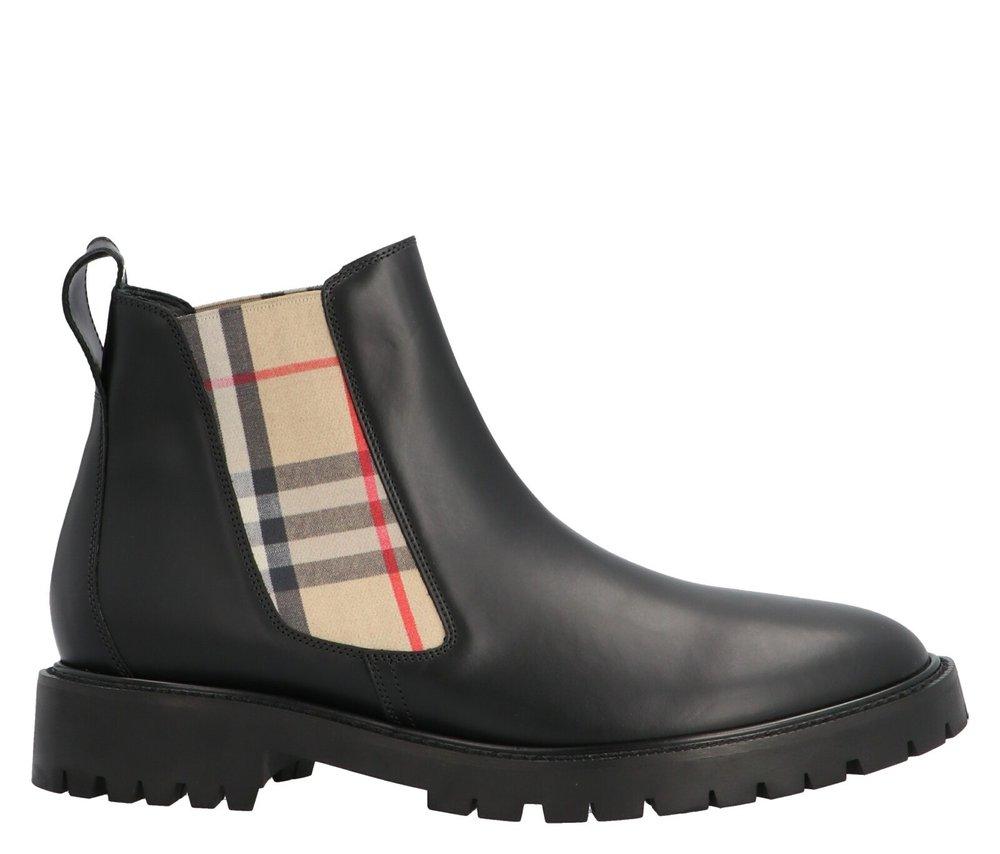Burberry Vintage Check Detail Chelsea Boots in Black | Lyst