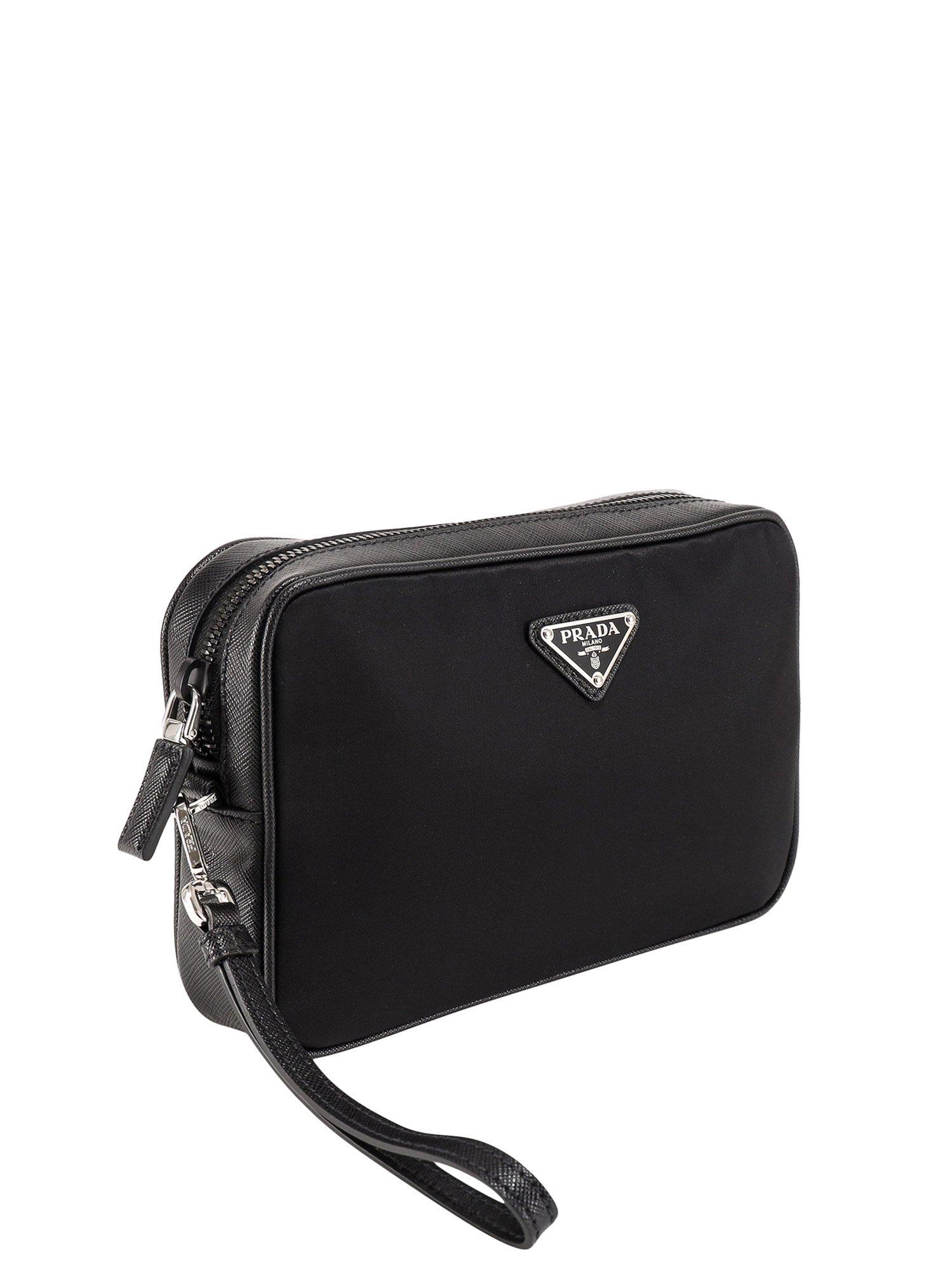 prada logo plaque clutch bolsa