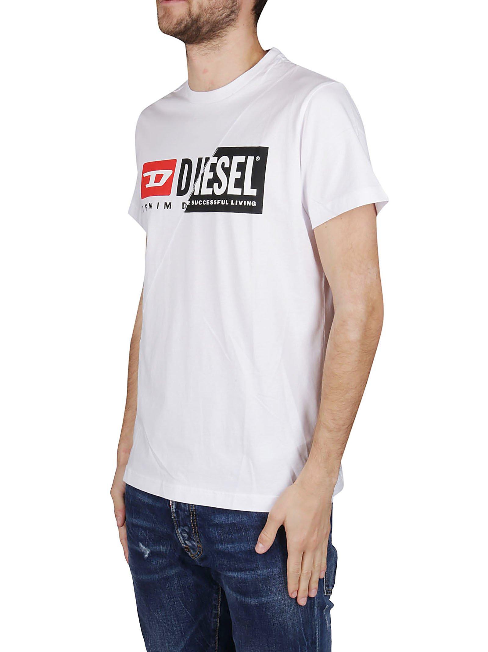 DIESEL Cotton Dual Logo Print T-shirt in White for Men - Lyst