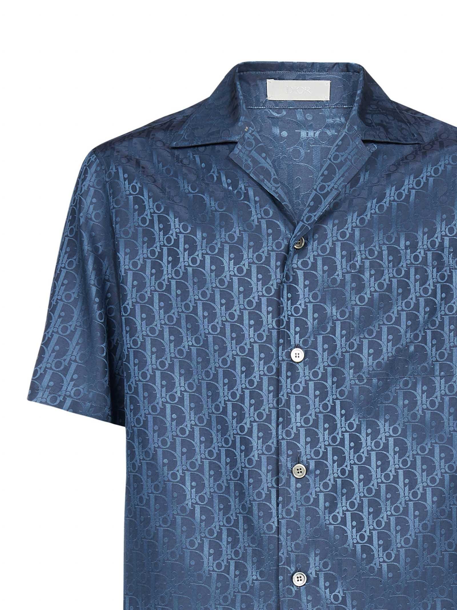 Dior Silk Oblique Short Sleeve Shirt in Blue for Men - Lyst