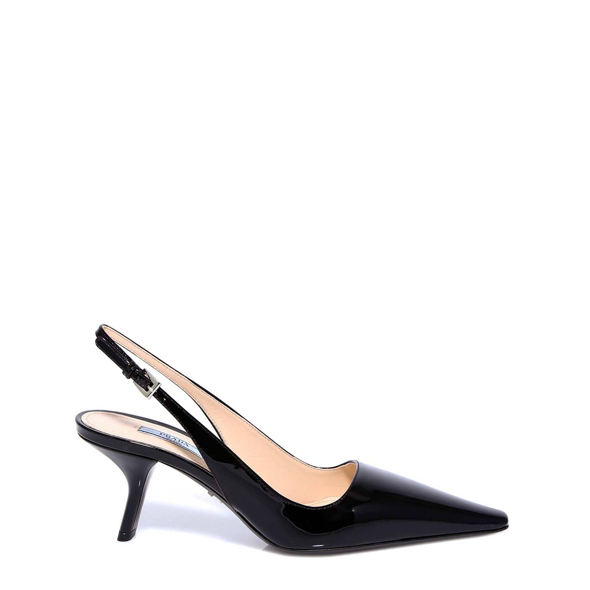 Prada Leather Pointed Toe Slingback Pumps in Black - Lyst