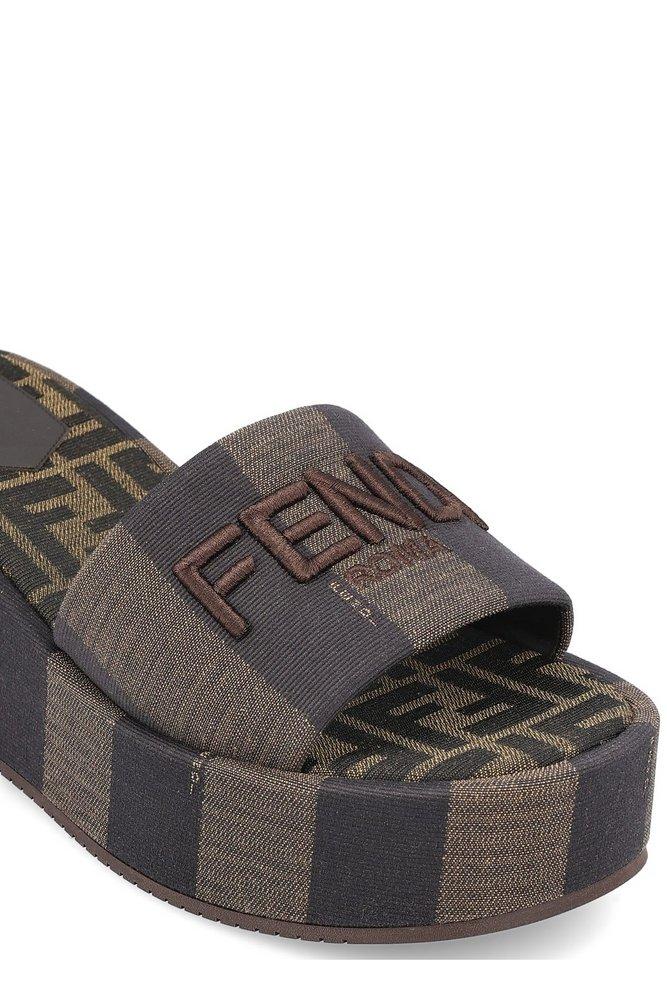 サンダル・ミュール FENDI Brown Leather Fendi Sunshine Slippers Fendi Sunshine Logo Embroidered Slippers in Brown | Lyst