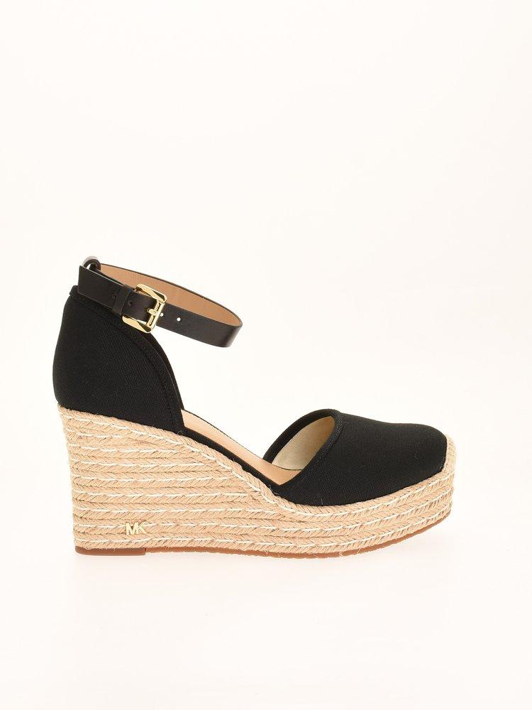 MICHAEL Michael Kors Ankle Strap Wedge Sandals in Black | Lyst