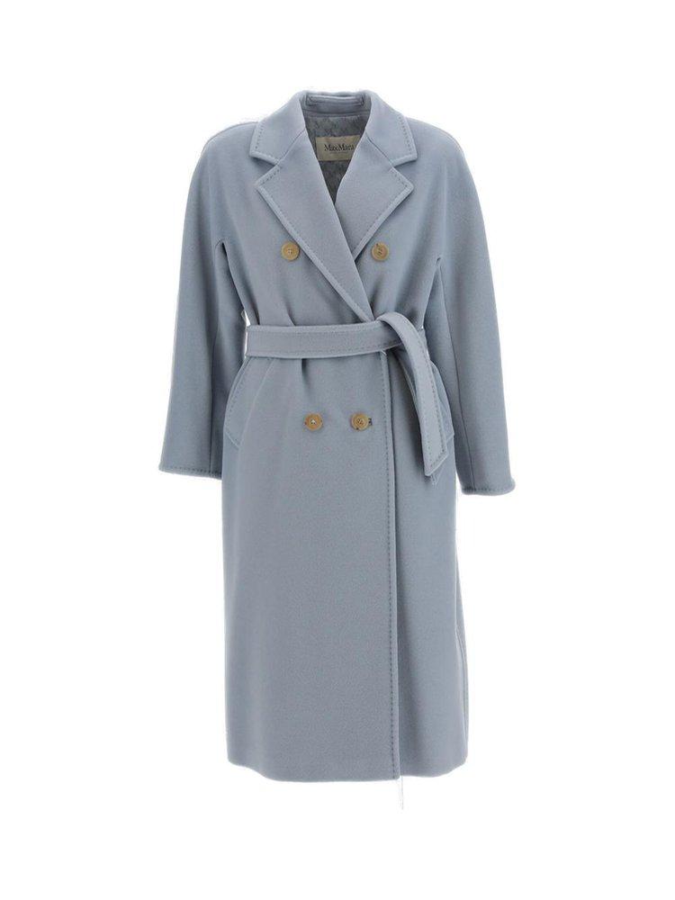 Max Mara Madame Wool And Cashmere Long Belted Coat in Blue