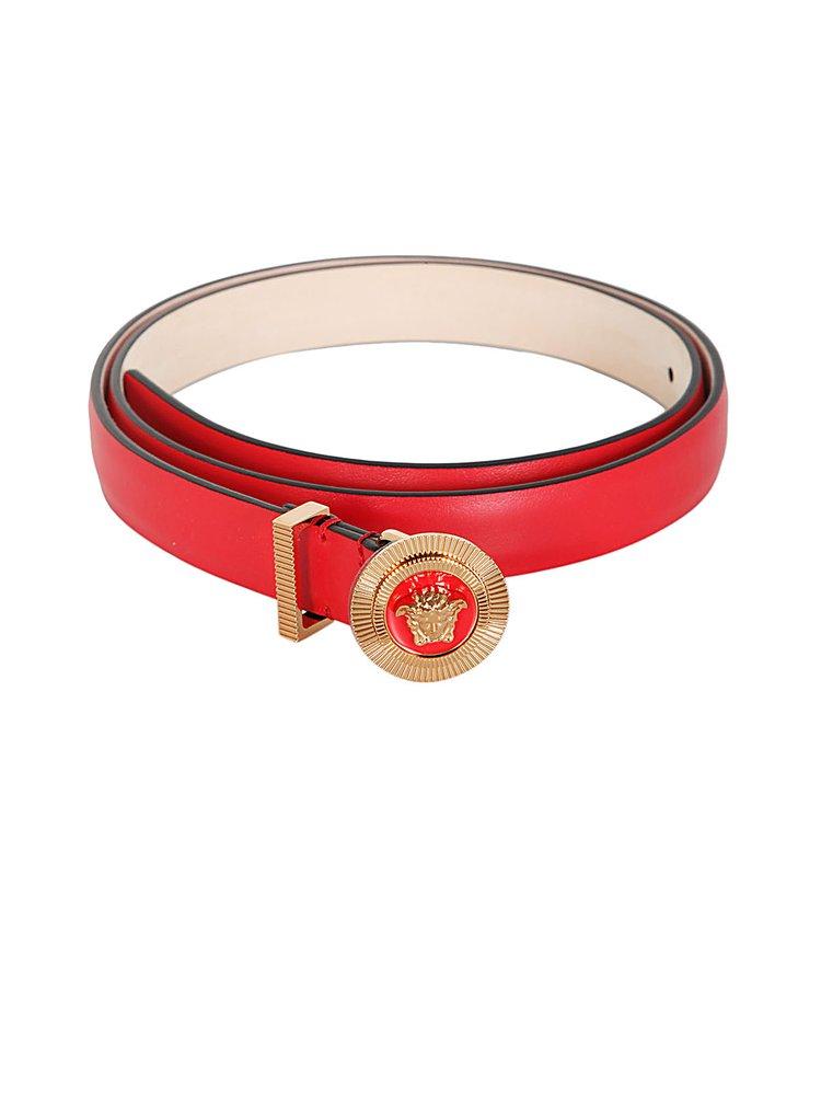 Versace Thin Logo Belt in Red | Lyst
