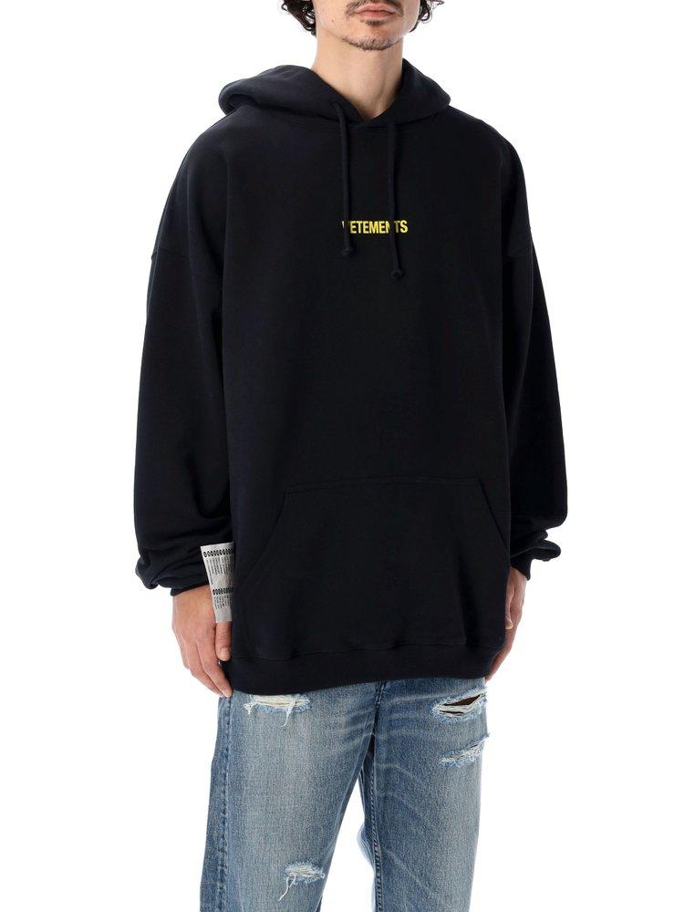 Vetements Logo Printed Drawstring Hoodie in Black | Lyst