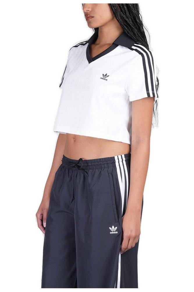 adidas Originals Football Jacquard V-Neck Cropped Polo Shirt