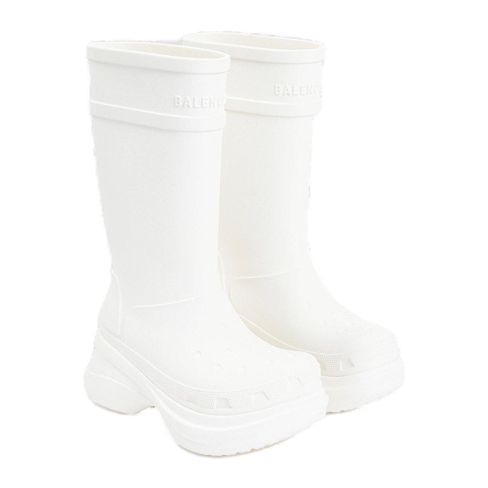 Balenciaga Rubber Logo Embossed Crocs Boots in White | Lyst