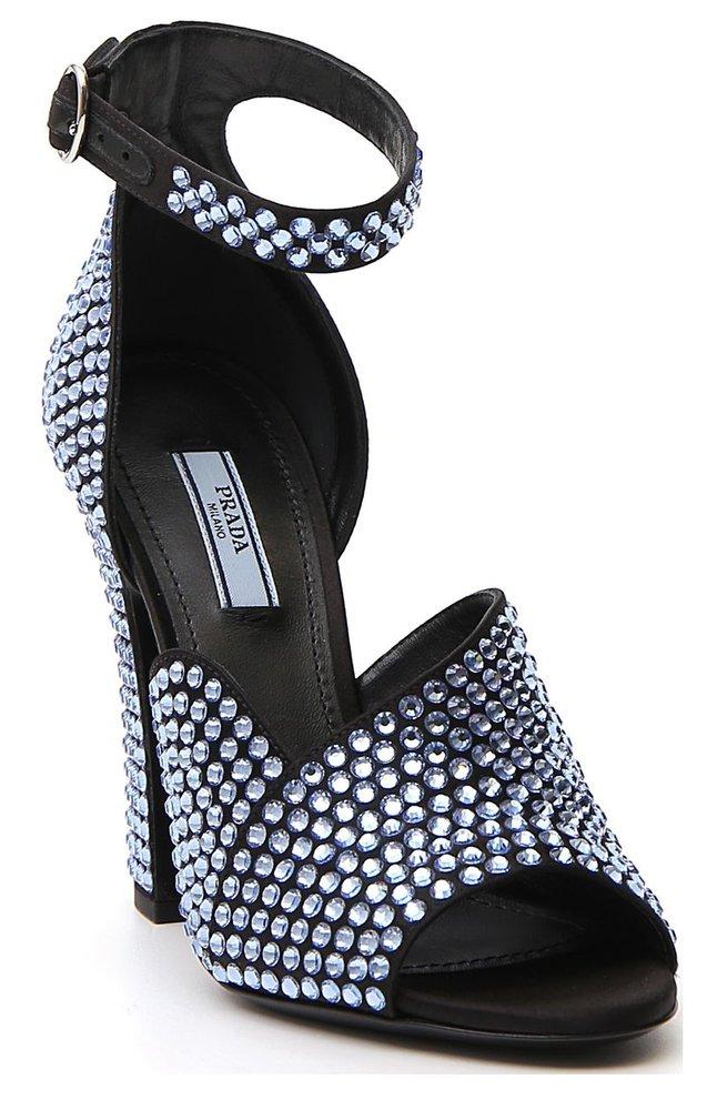 Prada Crystal embellished Satin Sandals in Blue Lyst Australia